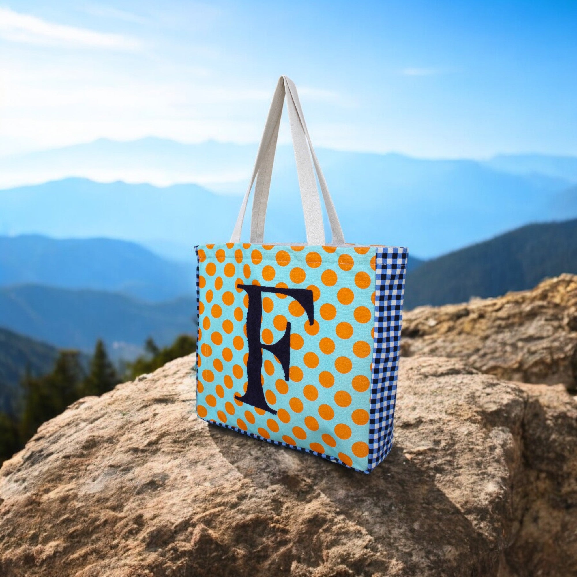 House of Omaya (F) Polka Dot Personalized Canvas Tote Bag – Trendy & Spacious Everyday Carry