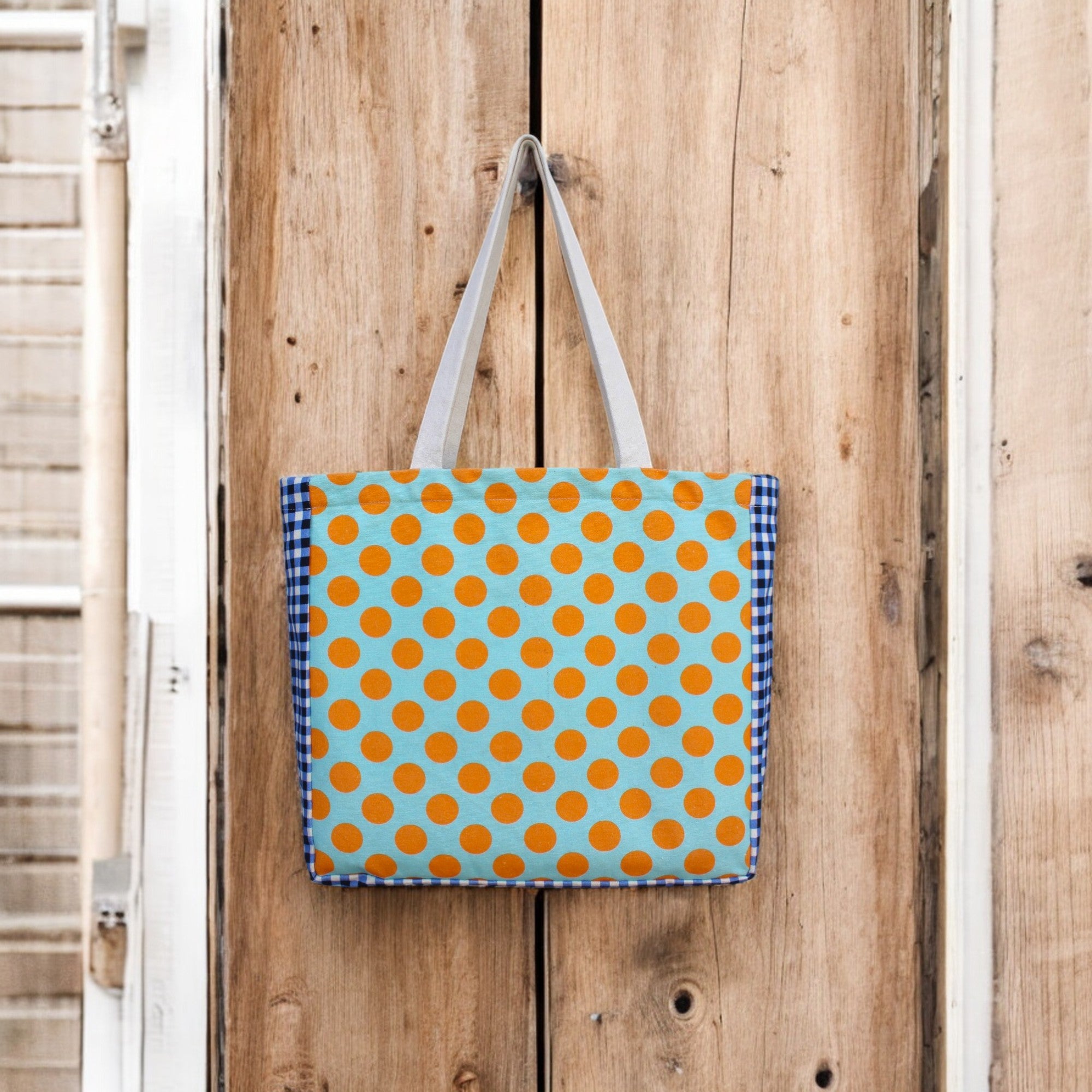 House of Omaya (F) Polka Dot Personalized Canvas Tote Bag – Trendy & Spacious Everyday Carry
