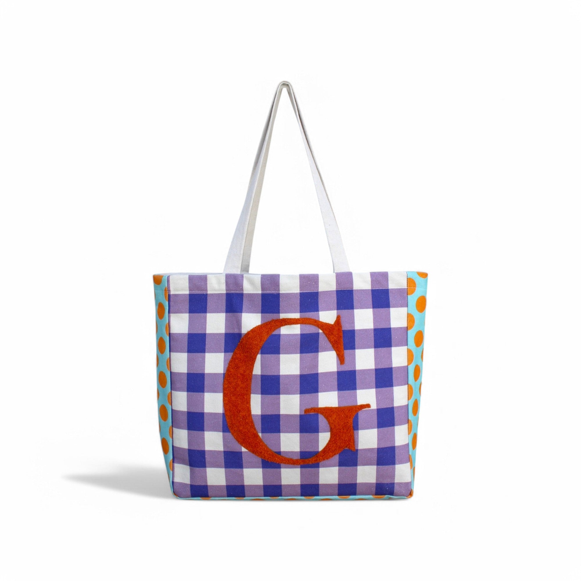 House of Omaya ( G )Alphabet Printed Customizable Embroidery Name Initial Canvas Tote bag 34x36 cm. Personalized tote bag Name Initial tote bag