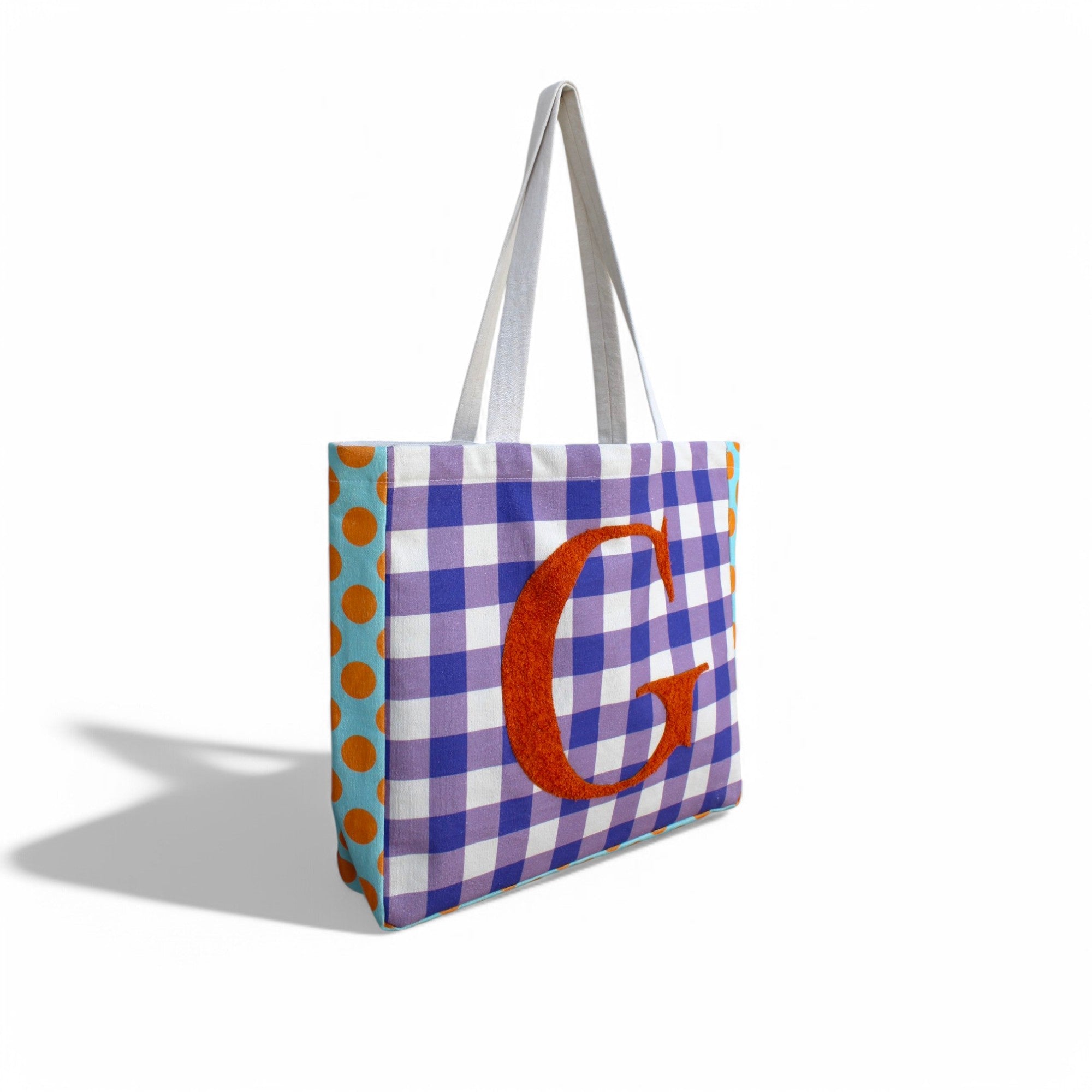 House of Omaya ( G )Alphabet Printed Customizable Embroidery Name Initial Canvas Tote bag 34x36 cm. Personalized tote bag Name Initial tote bag