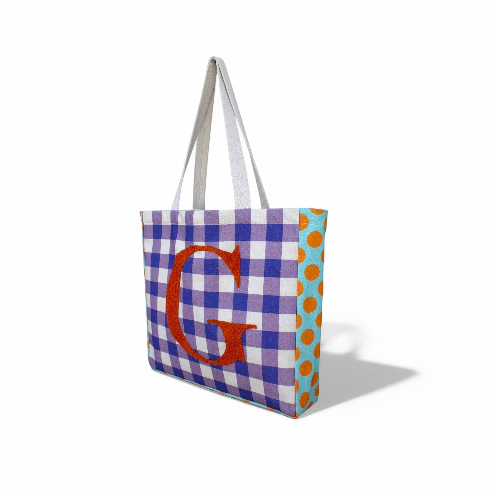 House of Omaya ( G )Alphabet Printed Customizable Embroidery Name Initial Canvas Tote bag 34x36 cm. Personalized tote bag Name Initial tote bag