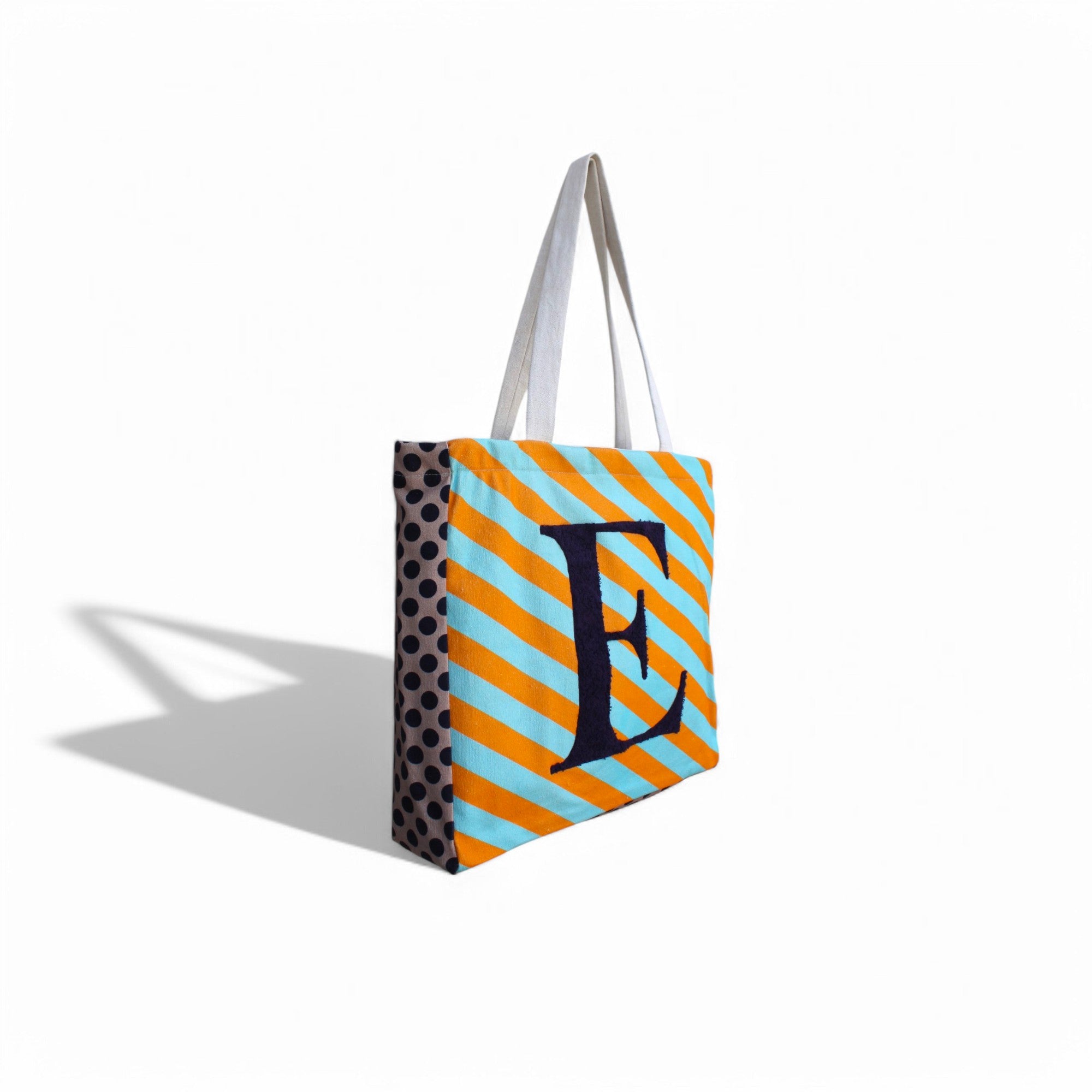 House of Omaya (E) Alphabet Striped Canvas Tote Bag – Personalized & Stylish Everyday Carry