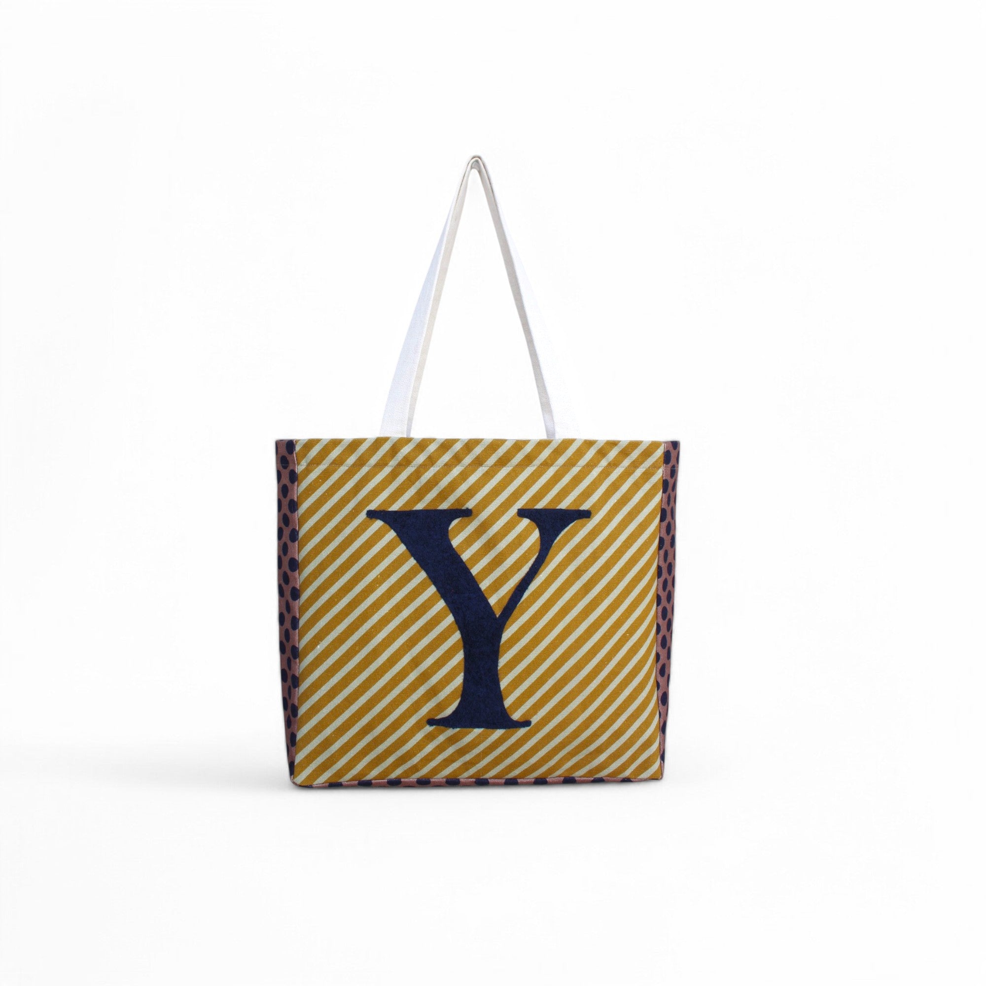 House of Omaya ( Y )Alphabet Printed Customizable Embroidery Name Initial Canvas Tote bag 34x36 cm. Personalized tote bag Name Initial tote bag