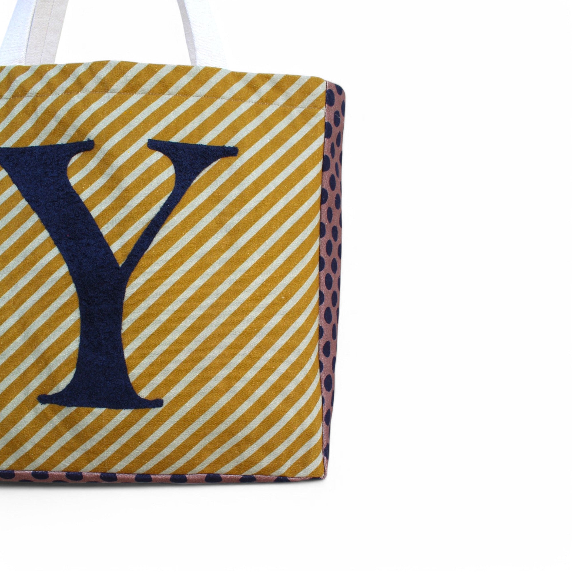 House of Omaya ( Y )Alphabet Printed Customizable Embroidery Name Initial Canvas Tote bag 34x36 cm. Personalized tote bag Name Initial tote bag
