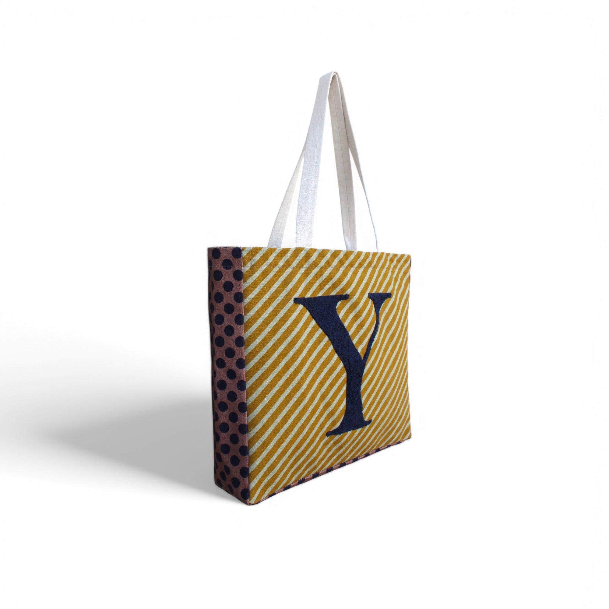 House of Omaya ( Y )Alphabet Printed Customizable Embroidery Name Initial Canvas Tote bag 34x36 cm. Personalized tote bag Name Initial tote bag