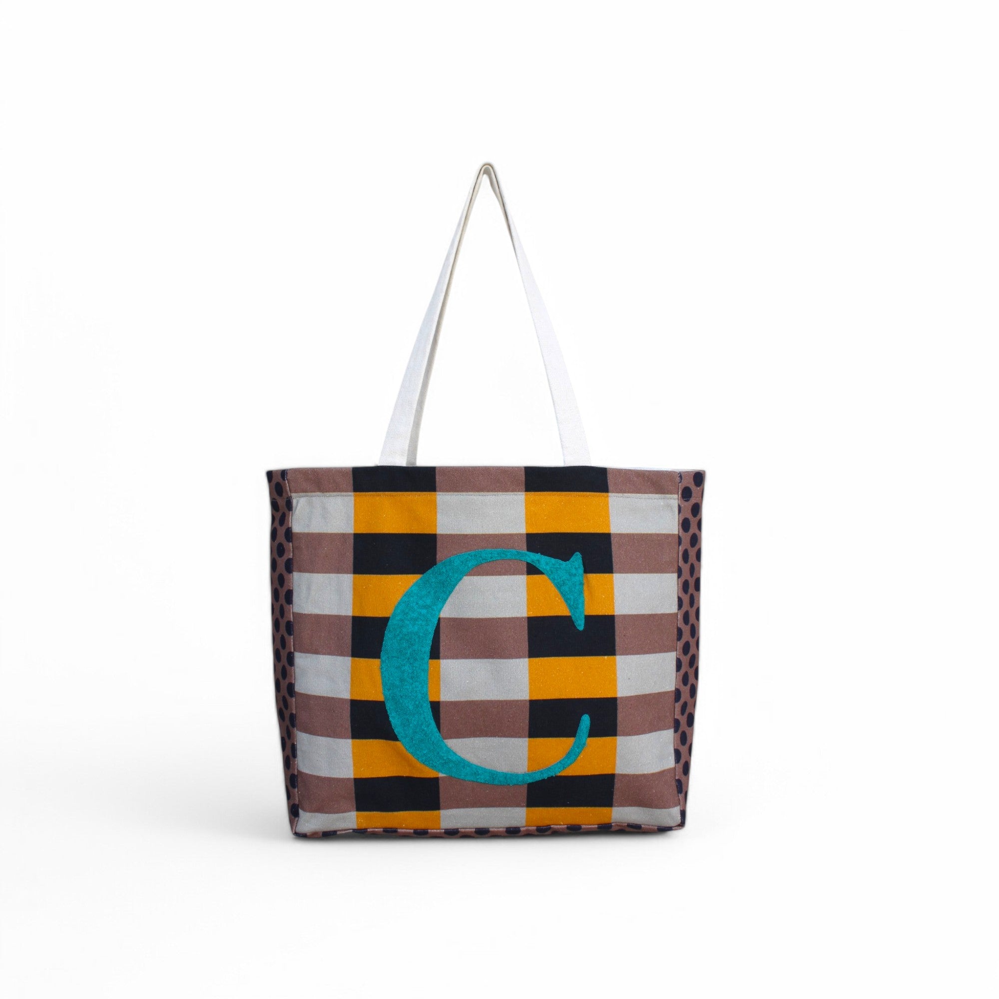 House of Omaya ( C )Alphabet Printed Customizable Embroidery Name Initial Canvas Tote bag 34x36 cm. Personalized tote bag Name Initial tote bag