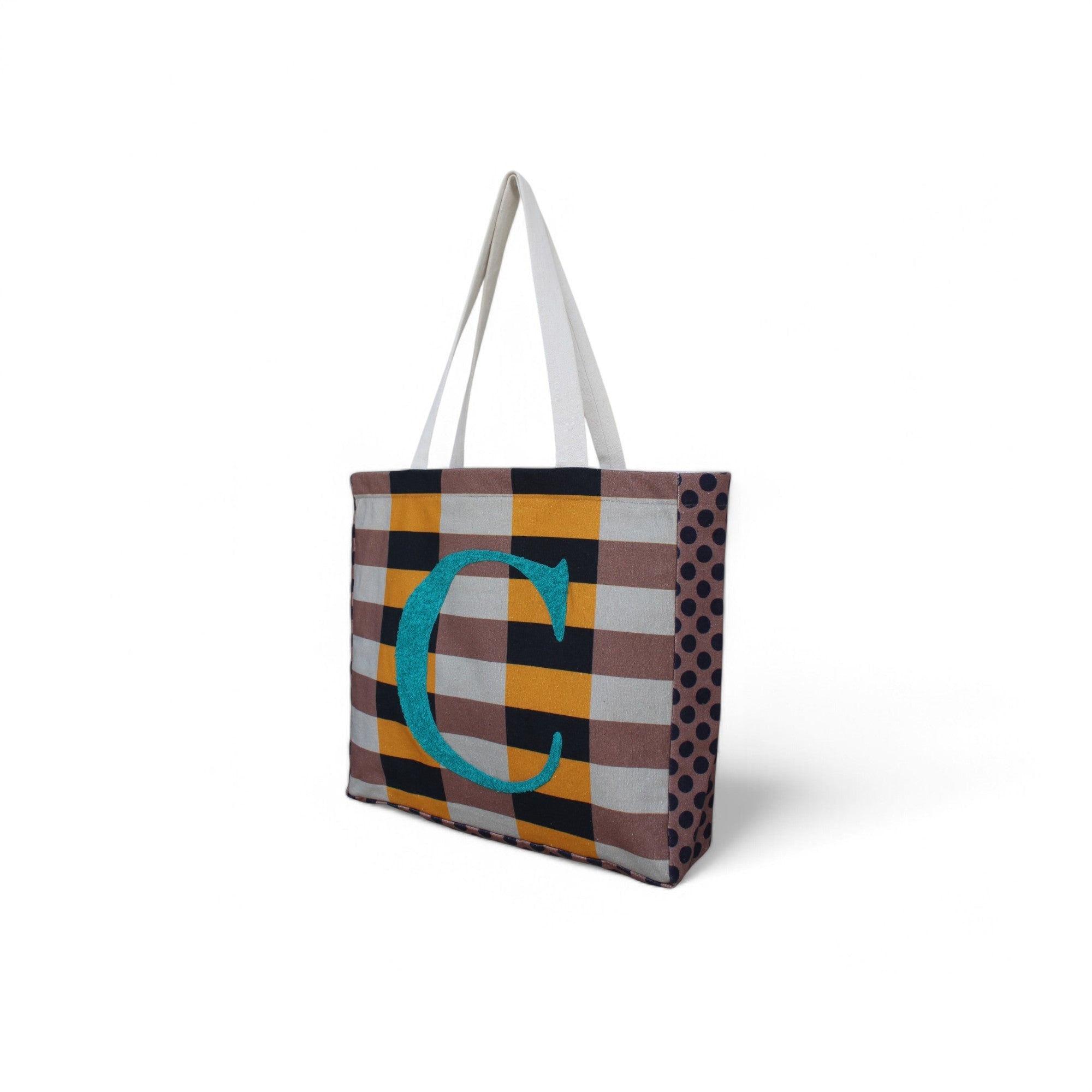 House of Omaya ( C )Alphabet Printed Customizable Embroidery Name Initial Canvas Tote bag 34x36 cm. Personalized tote bag Name Initial tote bag