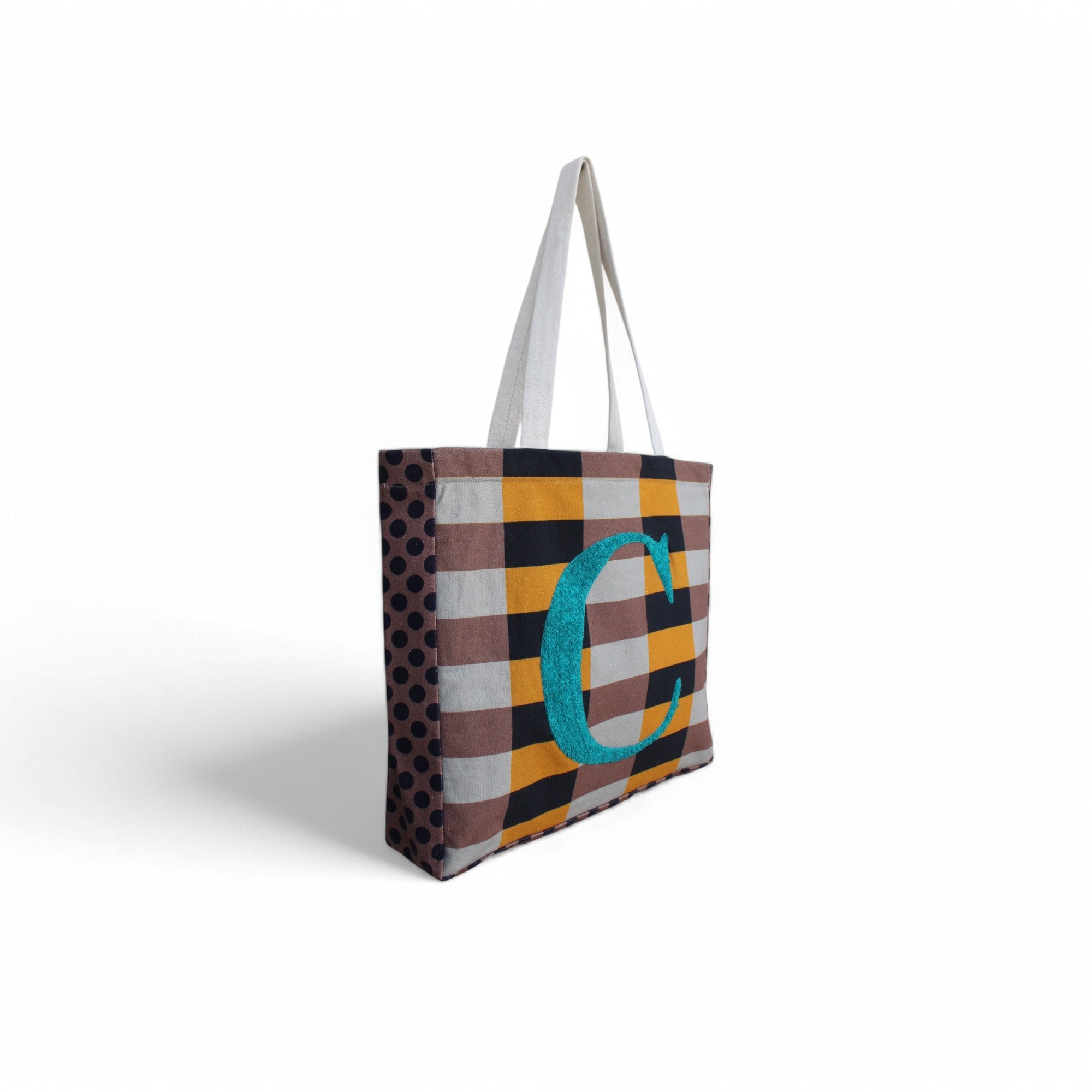 House of Omaya ( C )Alphabet Printed Customizable Embroidery Name Initial Canvas Tote bag 34x36 cm. Personalized tote bag Name Initial tote bag