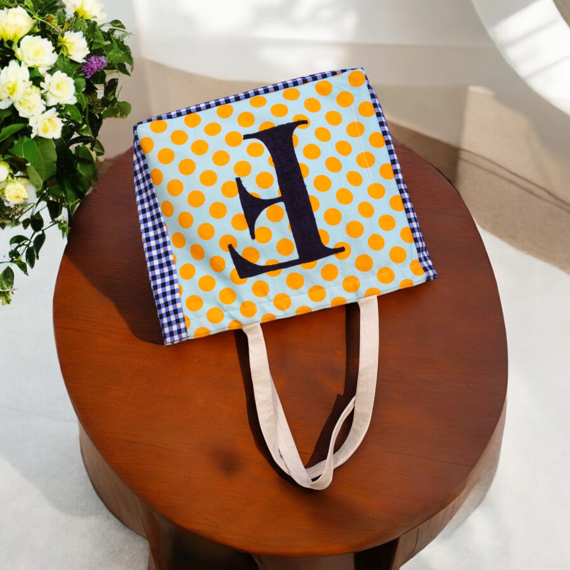 House of Omaya (F) Polka Dot Personalized Canvas Tote Bag – Trendy & Spacious Everyday Carry