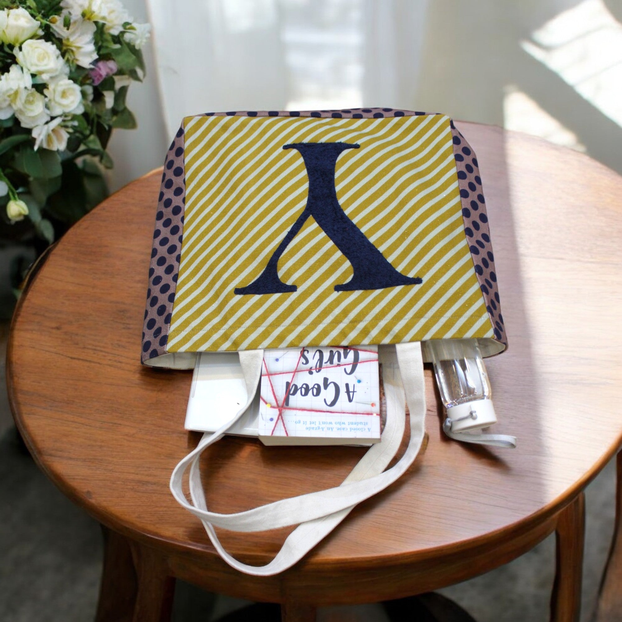 House of Omaya ( Y )Alphabet Printed Customizable Embroidery Name Initial Canvas Tote bag 34x36 cm. Personalized tote bag Name Initial tote bag