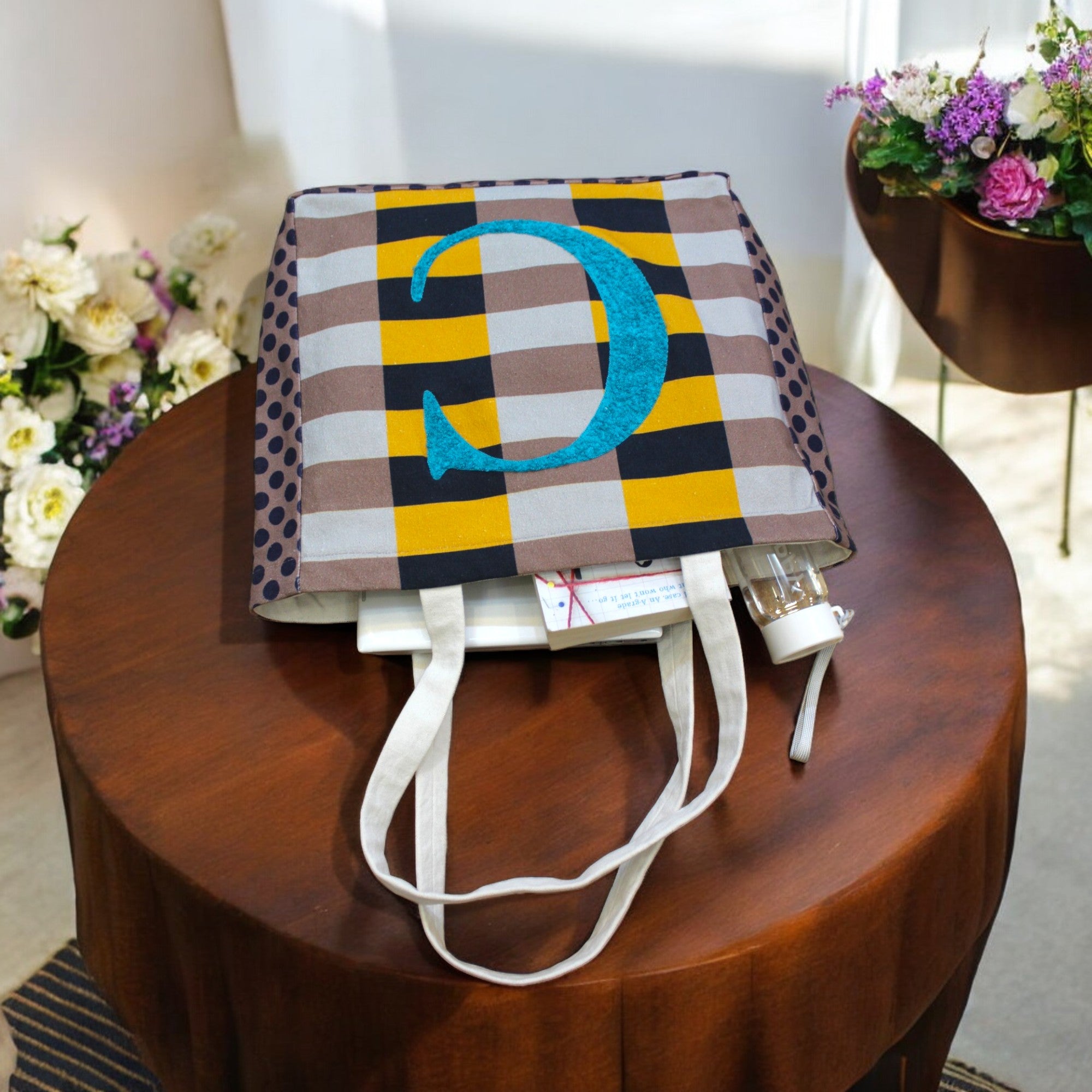 House of Omaya ( C )Alphabet Printed Customizable Embroidery Name Initial Canvas Tote bag 34x36 cm. Personalized tote bag Name Initial tote bag