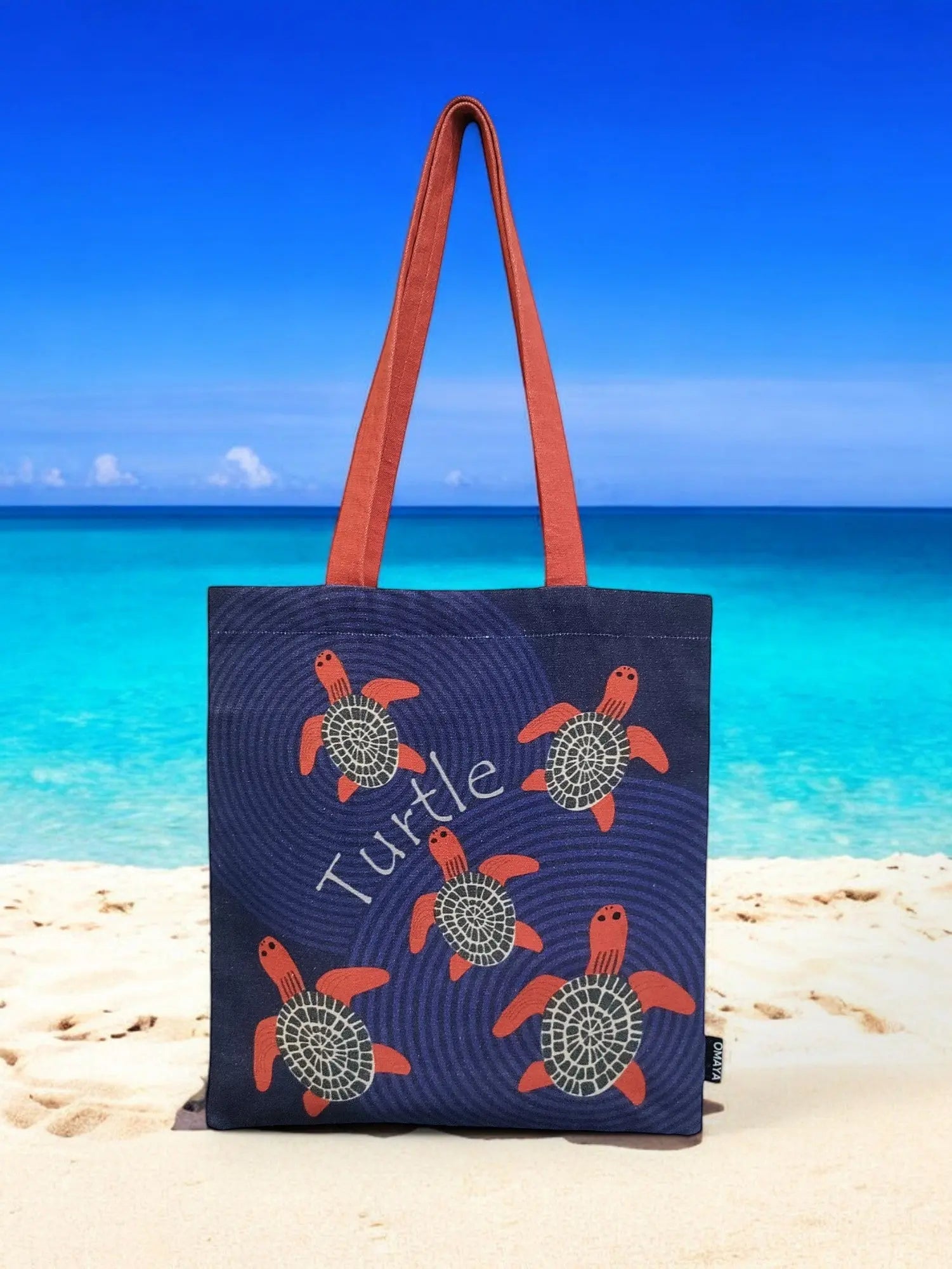 House of Omaya Printed Baby Red Turtle Cotton Canvas Tote Bag (Size 34x36 Cms.) House of Omaya