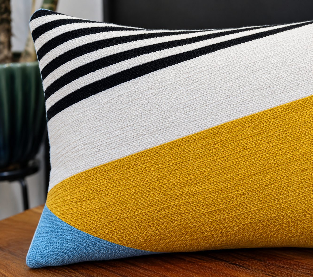 Geo Diagonal Stripes Embroidered Cushion Cover 30X50 Cms