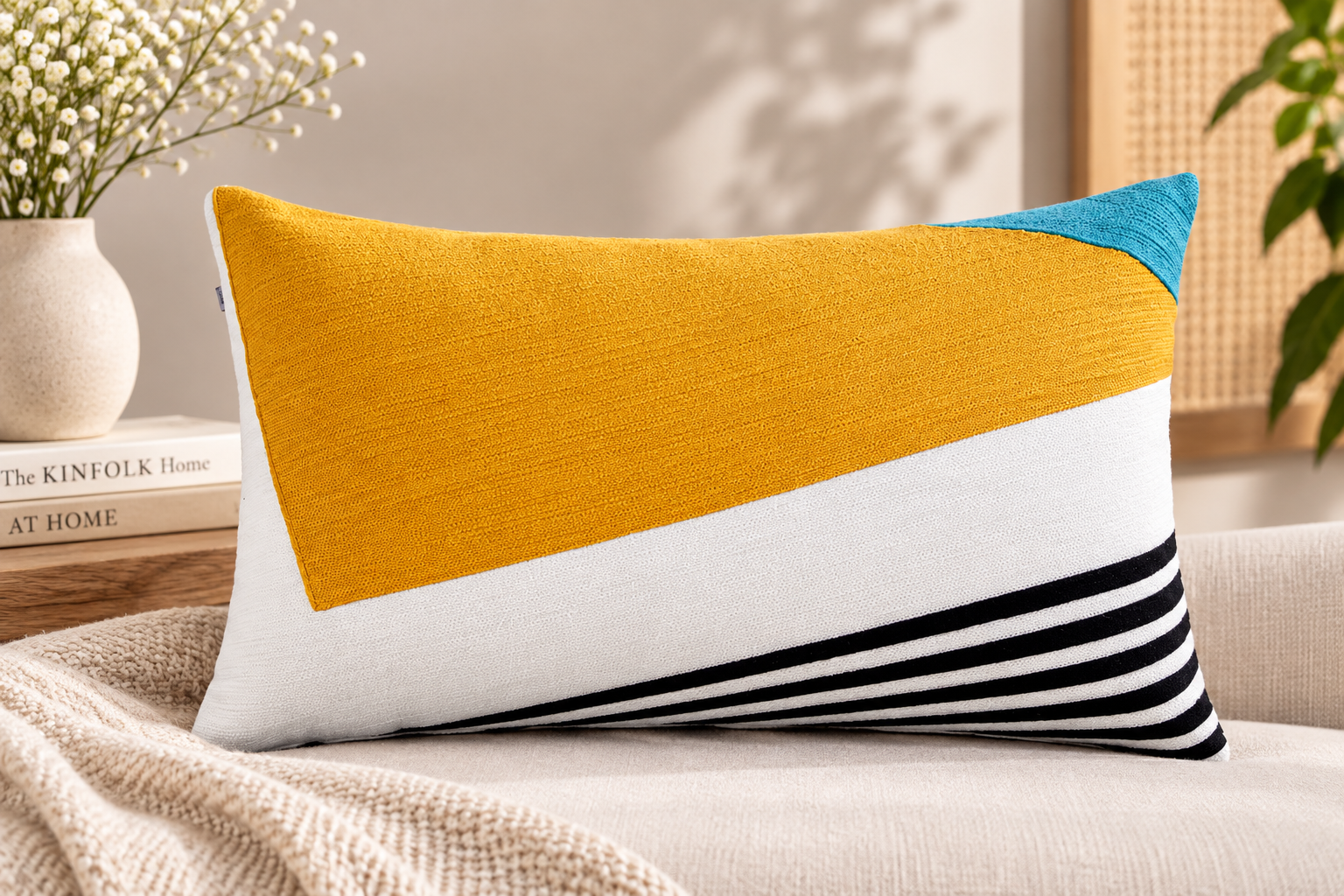 Geo Diagonal Stripes Embroidered Cushion Cover 30X50 Cms
