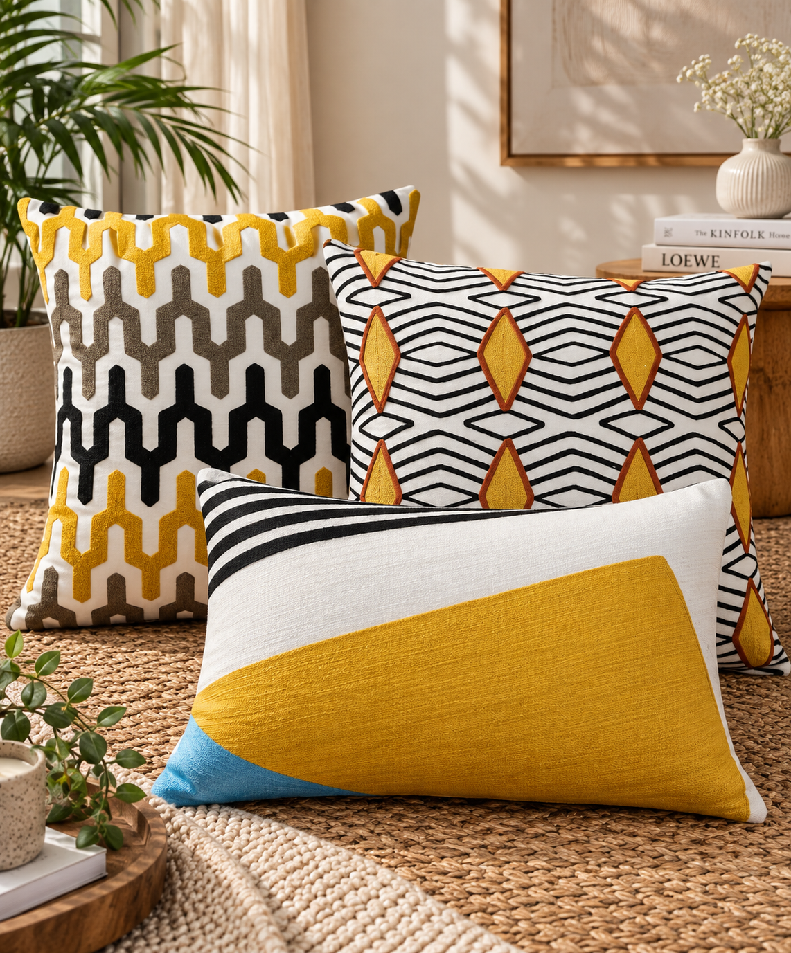 Geo Diagonal Stripes Embroidered Cushion Cover 30X50 Cms