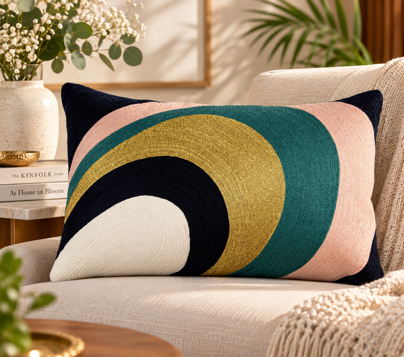 Elliptical Pattern Embroidered Cushion Cover 30X50 Cms