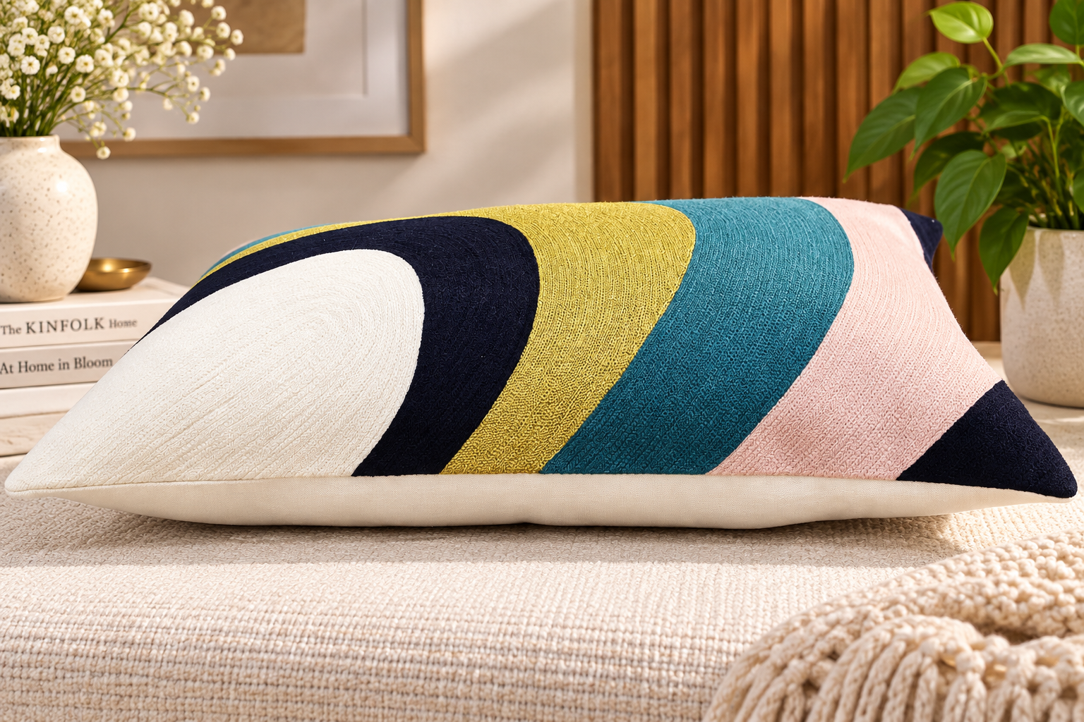 Elliptical Pattern Embroidered Cushion Cover 30X50 Cms