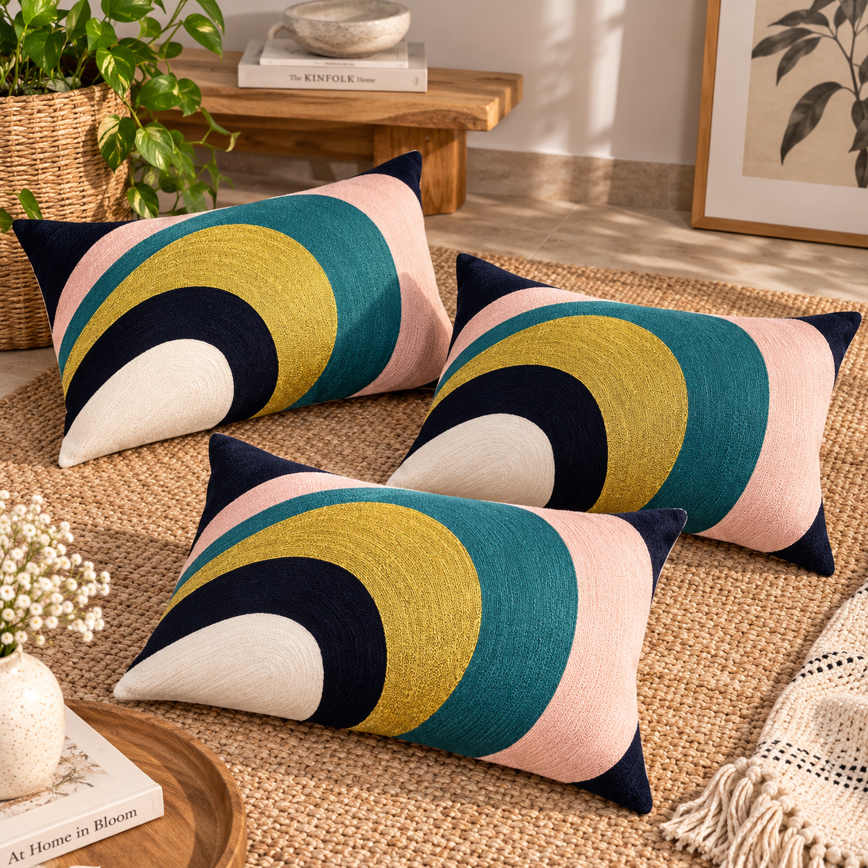 Elliptical Pattern Embroidered Cushion Cover 30X50 Cms