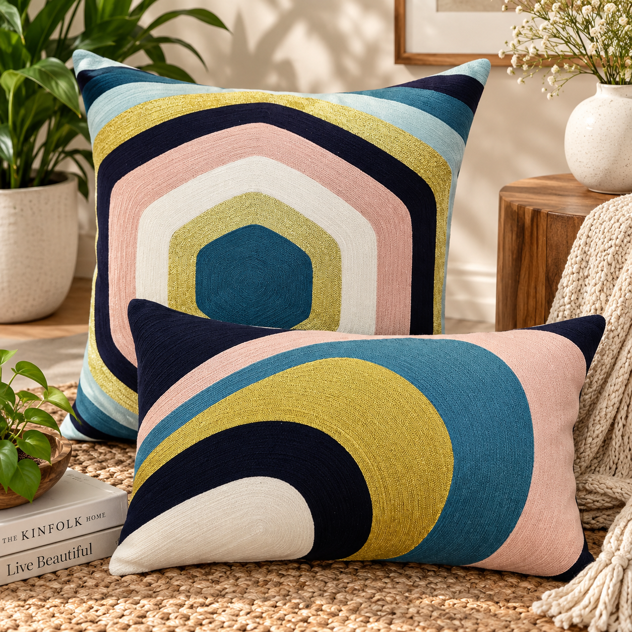 Elliptical Pattern Embroidered Cushion Cover 30X50 Cms