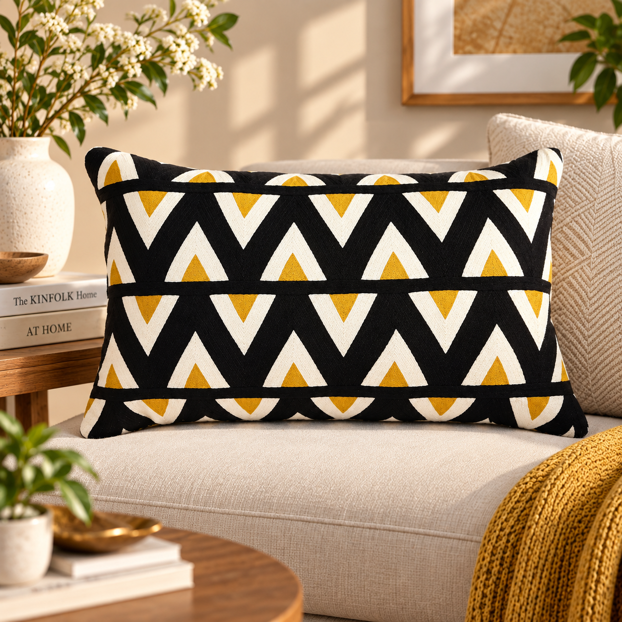 Embroidered Chevron Pattern Cushion Cover 30X50 Cms