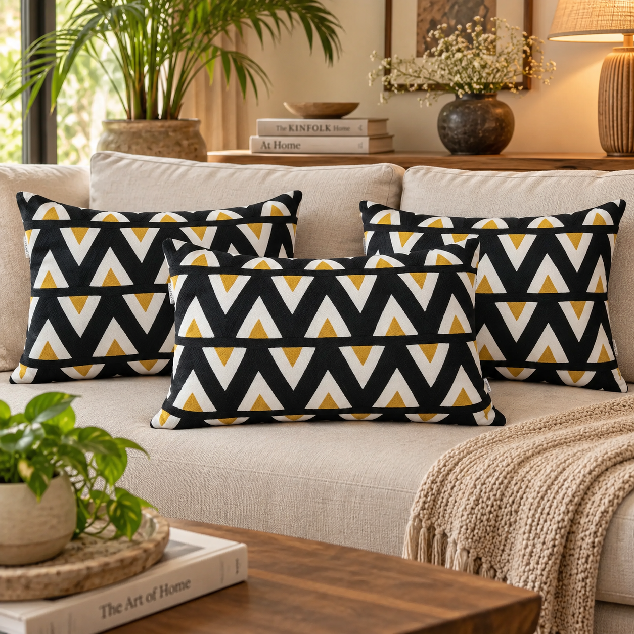 Embroidered Chevron Pattern Cushion Cover 30X50 Cms