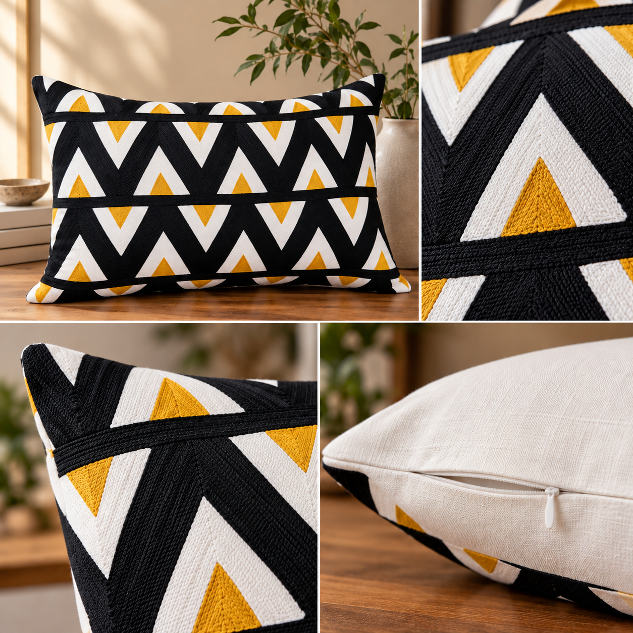 Embroidered Chevron Pattern Cushion Cover 30X50 Cms