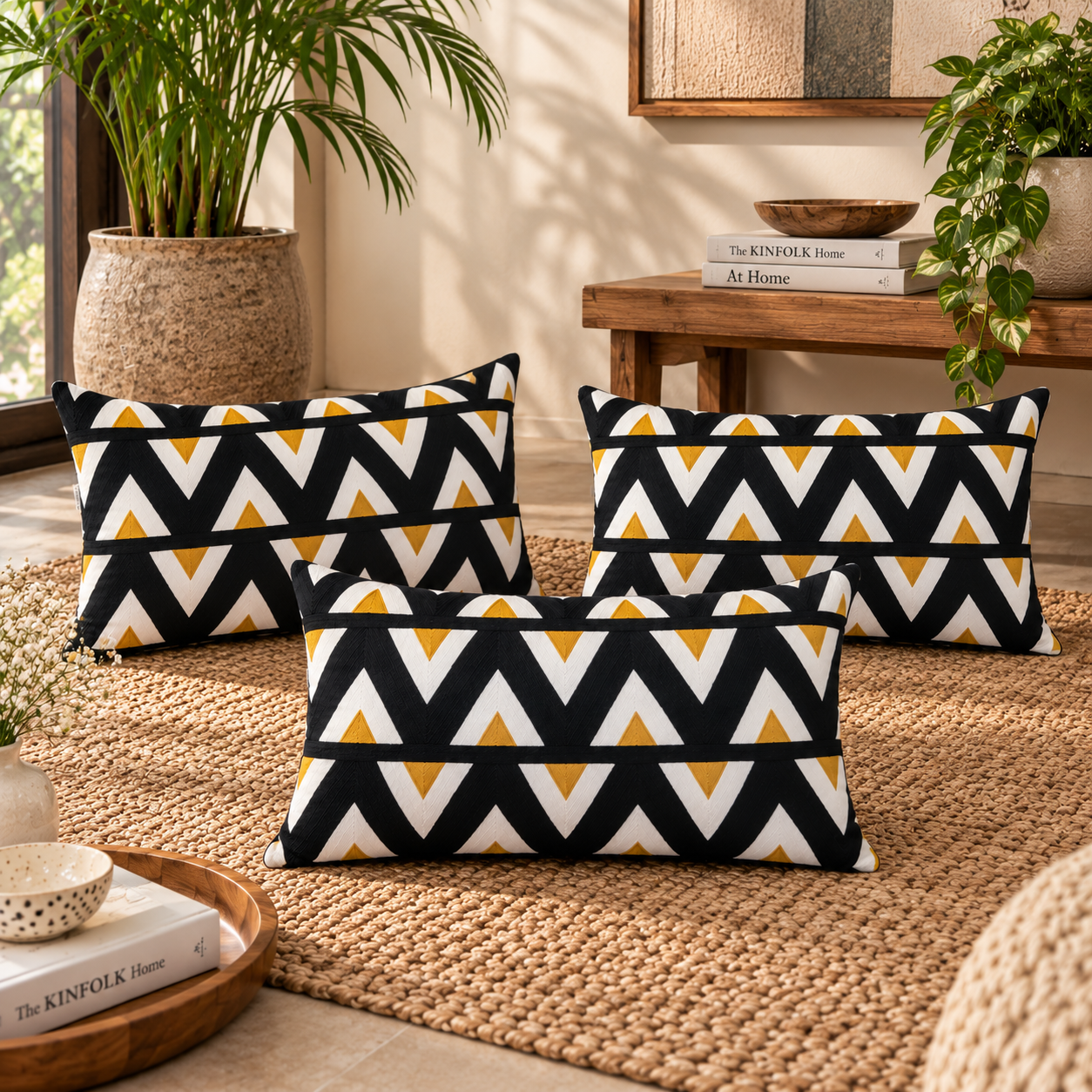 Embroidered Chevron Pattern Cushion Cover 30X50 Cms