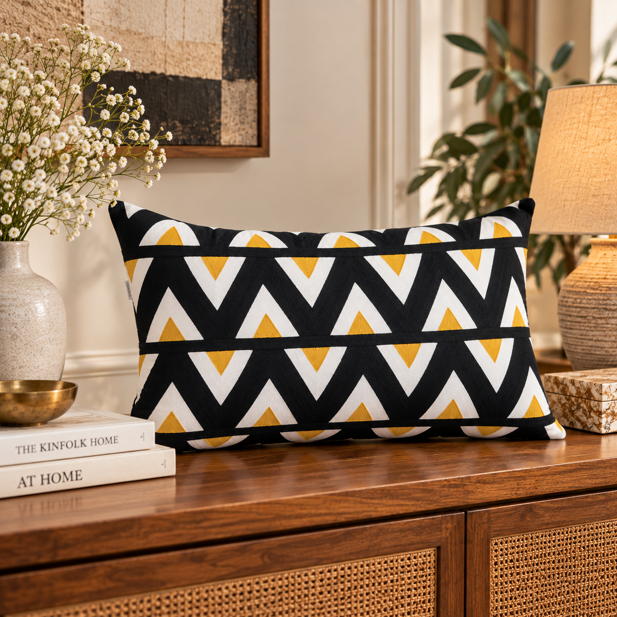 Embroidered Chevron Pattern Cushion Cover 30X50 Cms