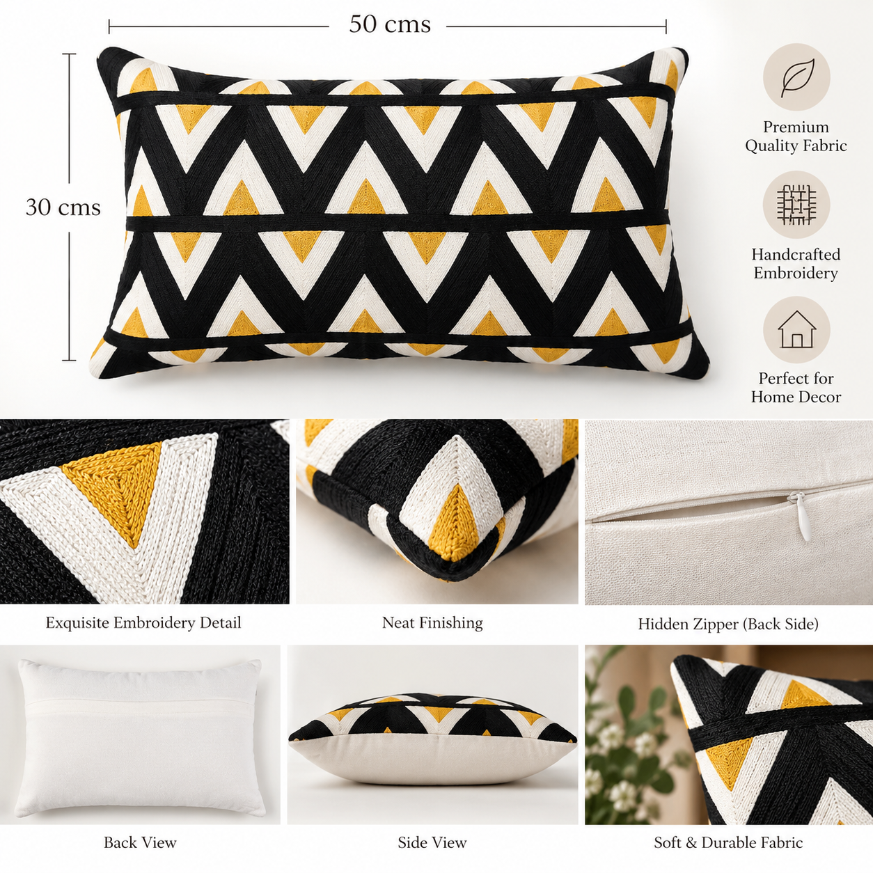 Embroidered Chevron Pattern Cushion Cover 30X50 Cms