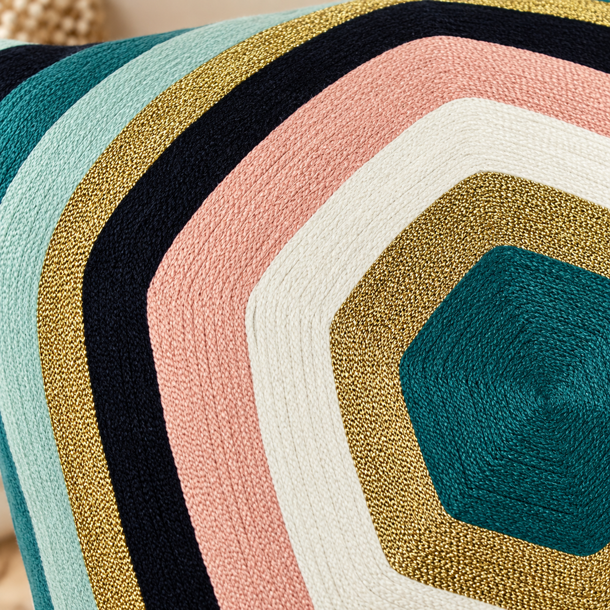 Curved Hexagon Embroidered Cushion Cover Size 50X50Cms