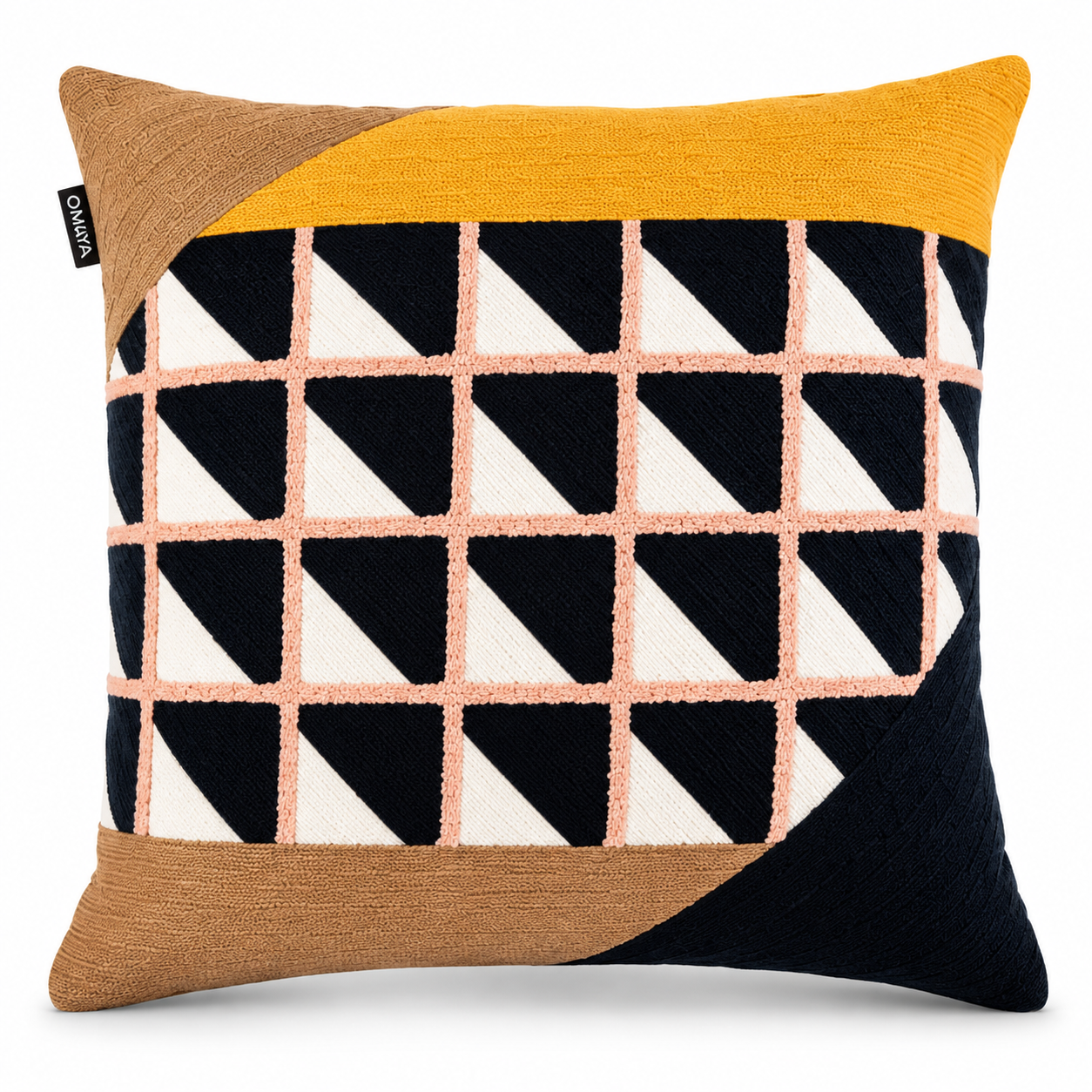 Geo Triangles Embroidered Cushion Cover 50X50Cms