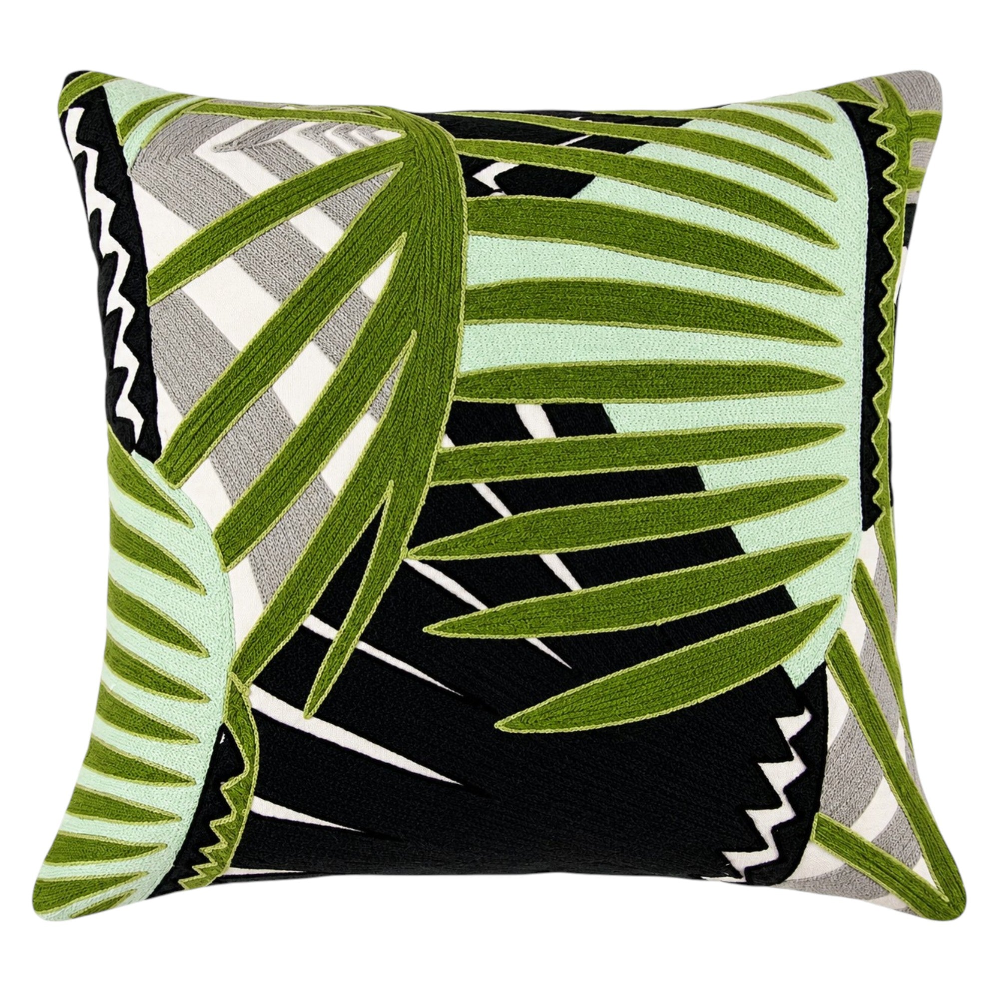 Tropical Leaves Embroidered Cushion Cover 50X50Cms