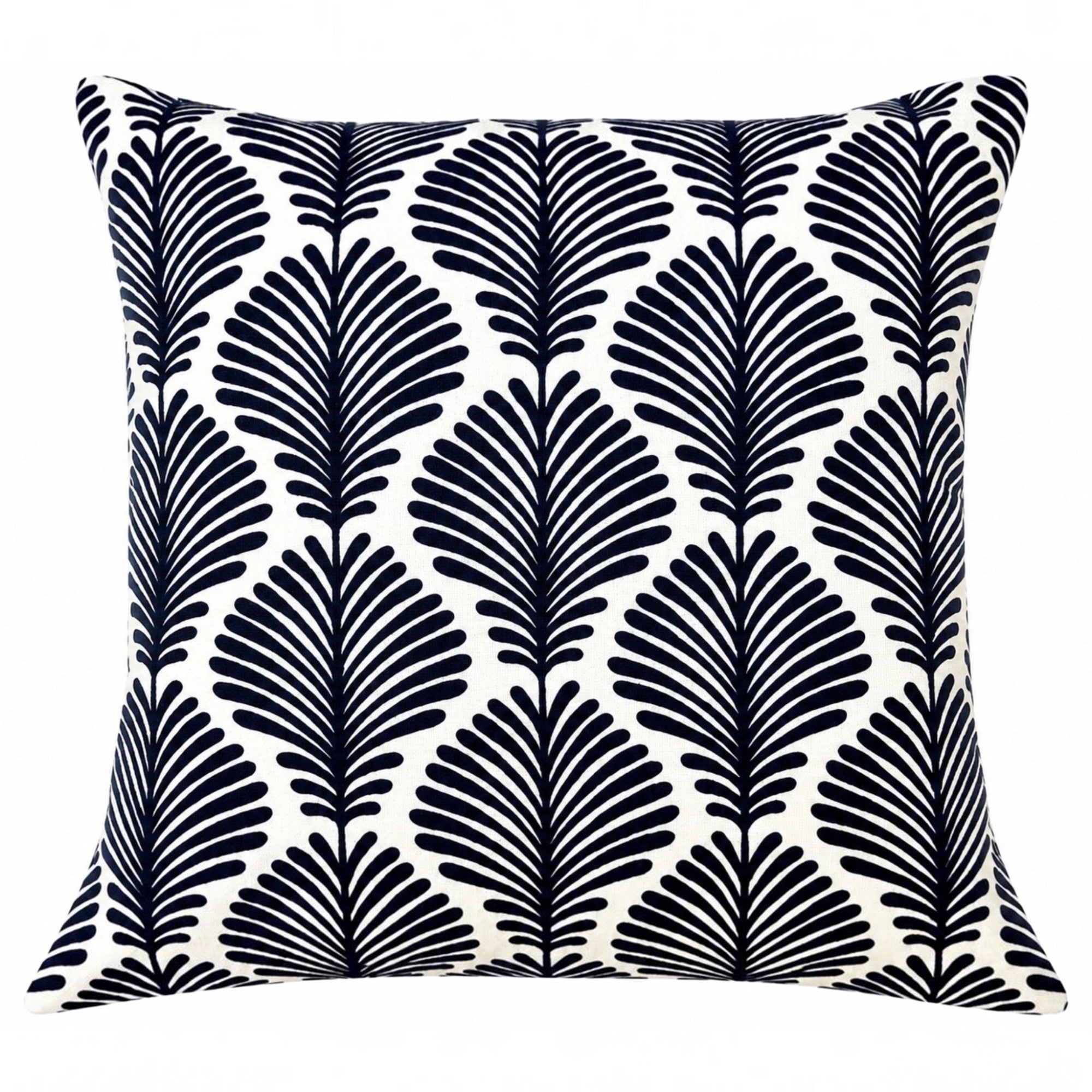 Blue Ferns Embroidered Cushion Cover 50X50Cms