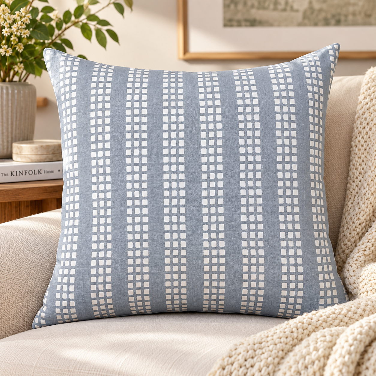 Geometrical Bagru Handblock Printed Cushion Cover 45X45 Cms (Blue/Grey)