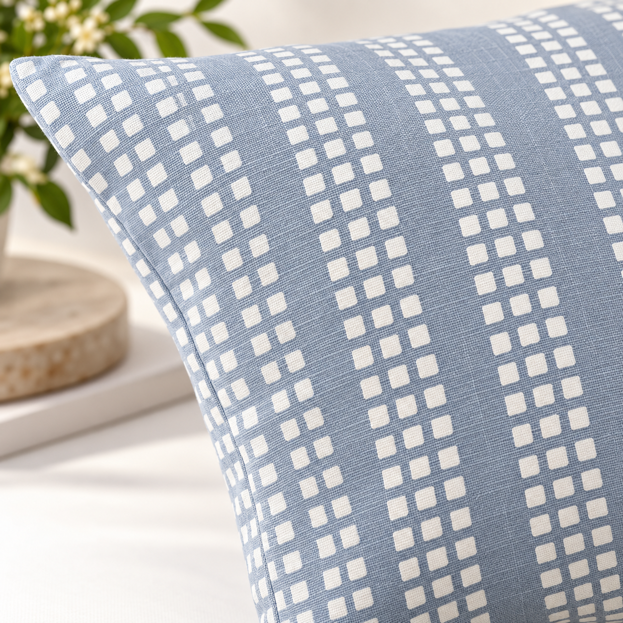 Geometrical Bagru Handblock Printed Cushion Cover 45X45 Cms (Blue/Grey)