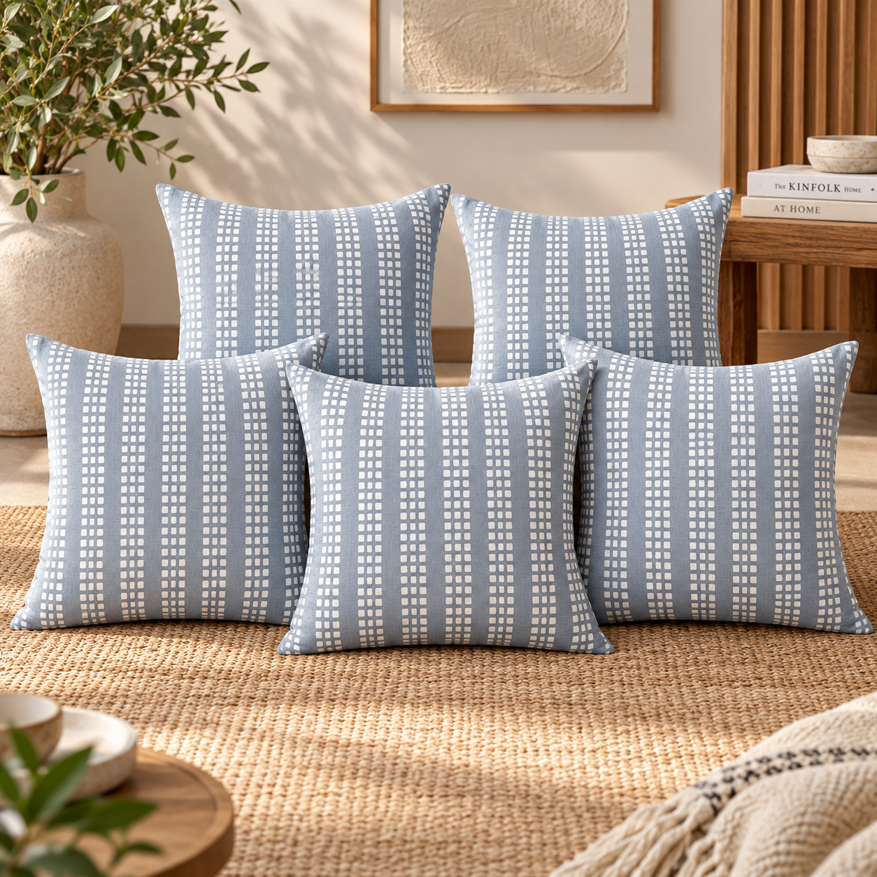 Geometrical Bagru Handblock Printed Cushion Cover 45X45 Cms (Blue/Grey)