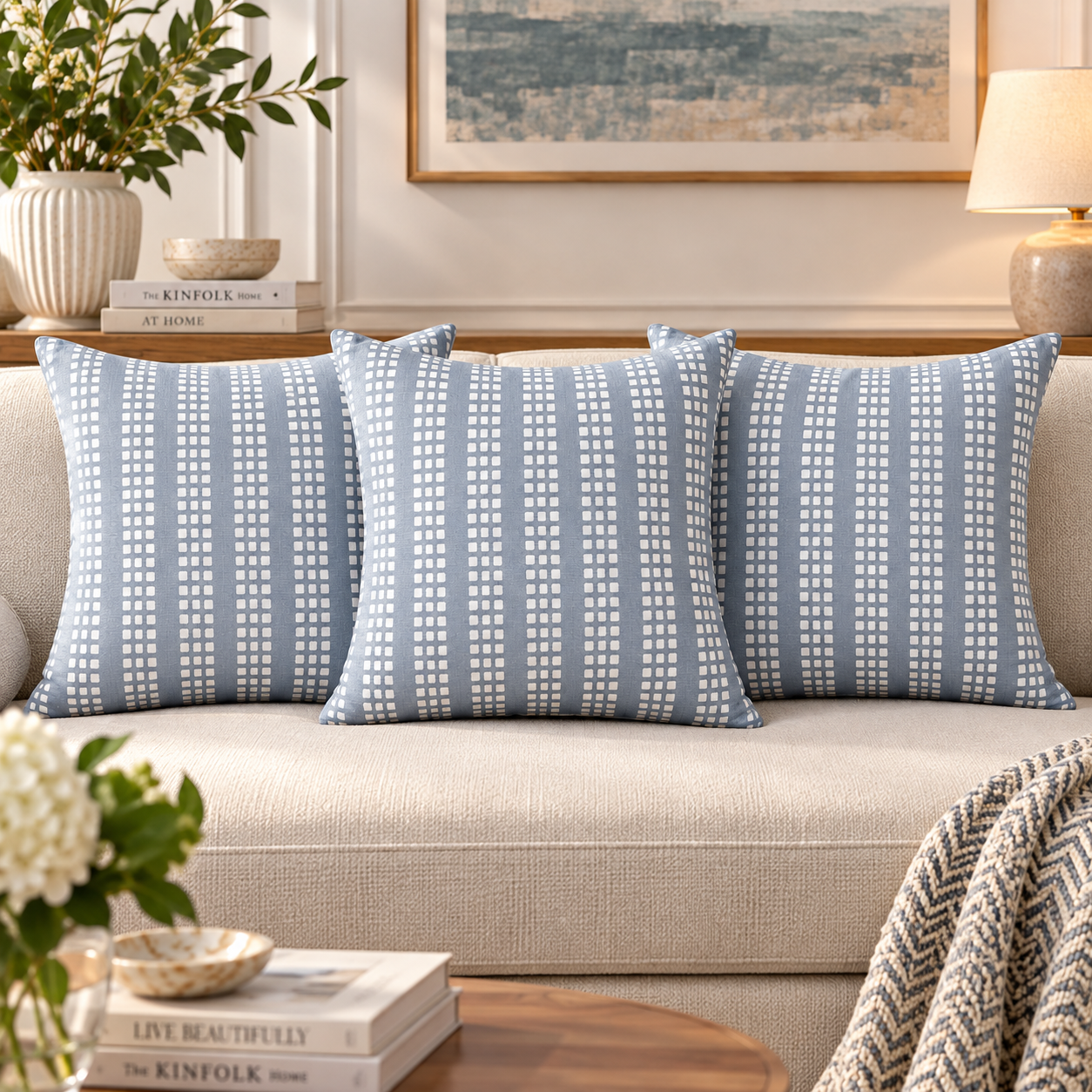 Geometrical Bagru Handblock Printed Cushion Cover 45X45 Cms (Blue/Grey)