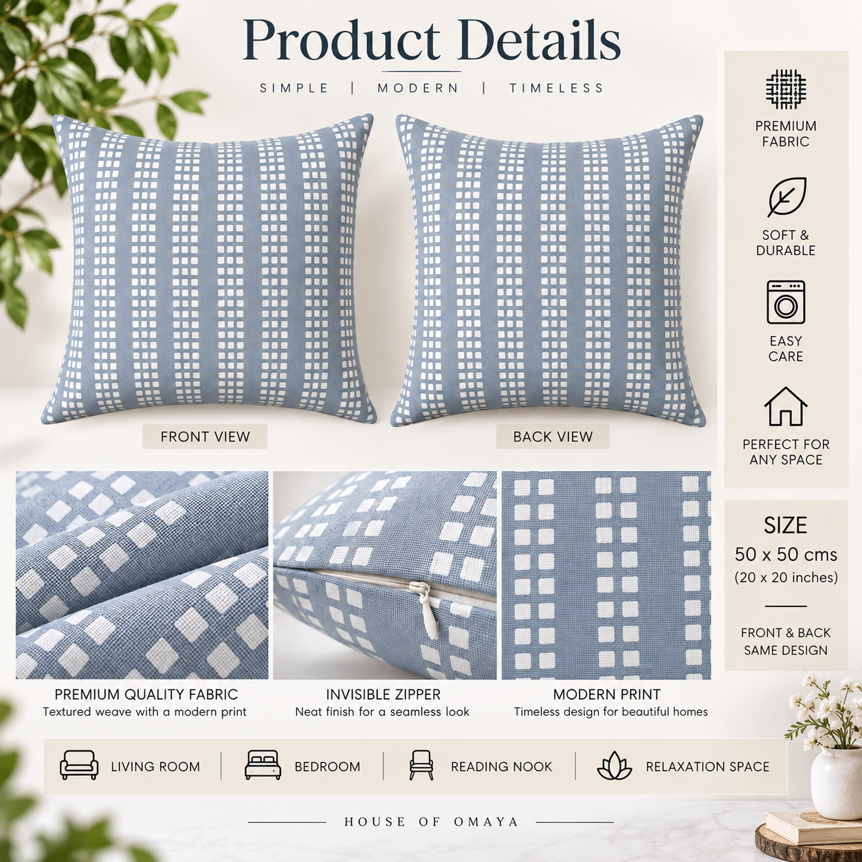 Geometrical Bagru Handblock Printed Cushion Cover 45X45 Cms (Blue/Grey)