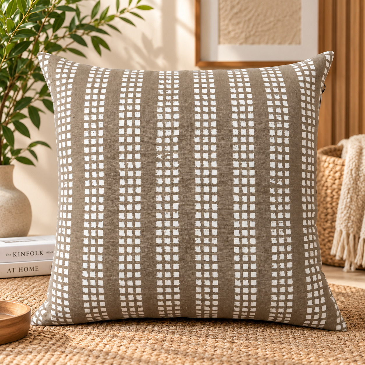Geometrical Bagru Handclock Printed Cushion Cover 45X45 Cms (light brown)