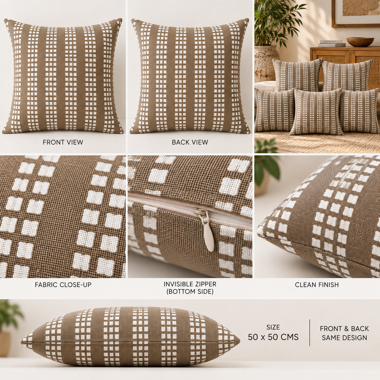 Geometrical Bagru Handclock Printed Cushion Cover 45X45 Cms (light brown)