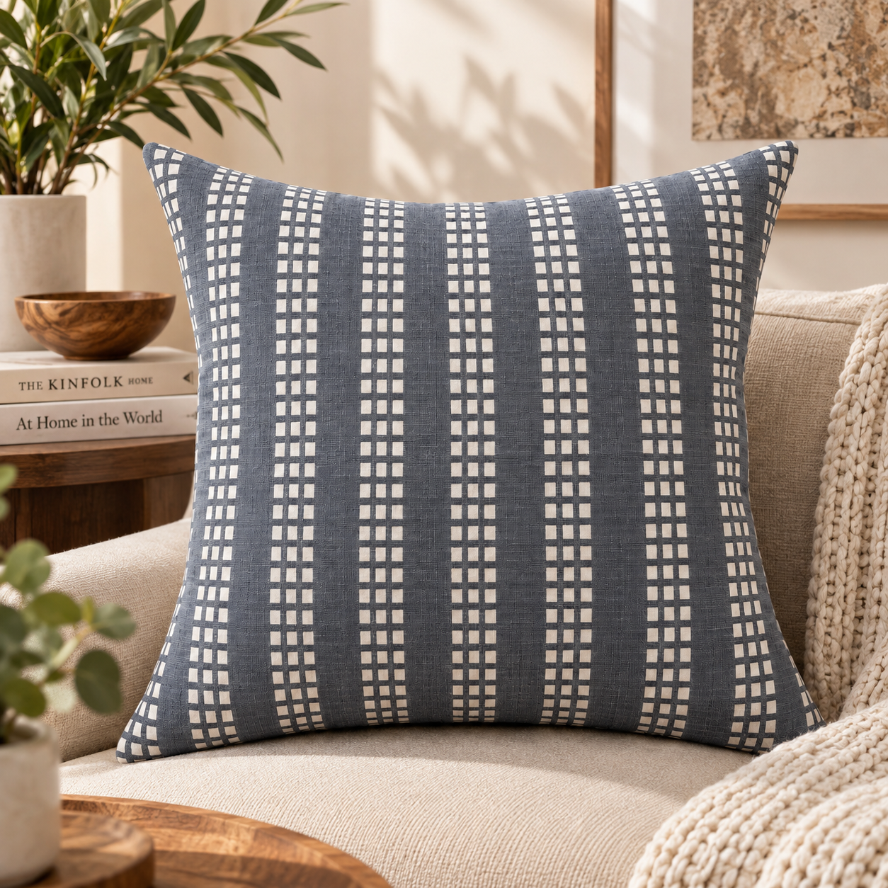Geometrical Bagru Handblock Printed Cushion Cover 45X45 Cms (Dark Grey)