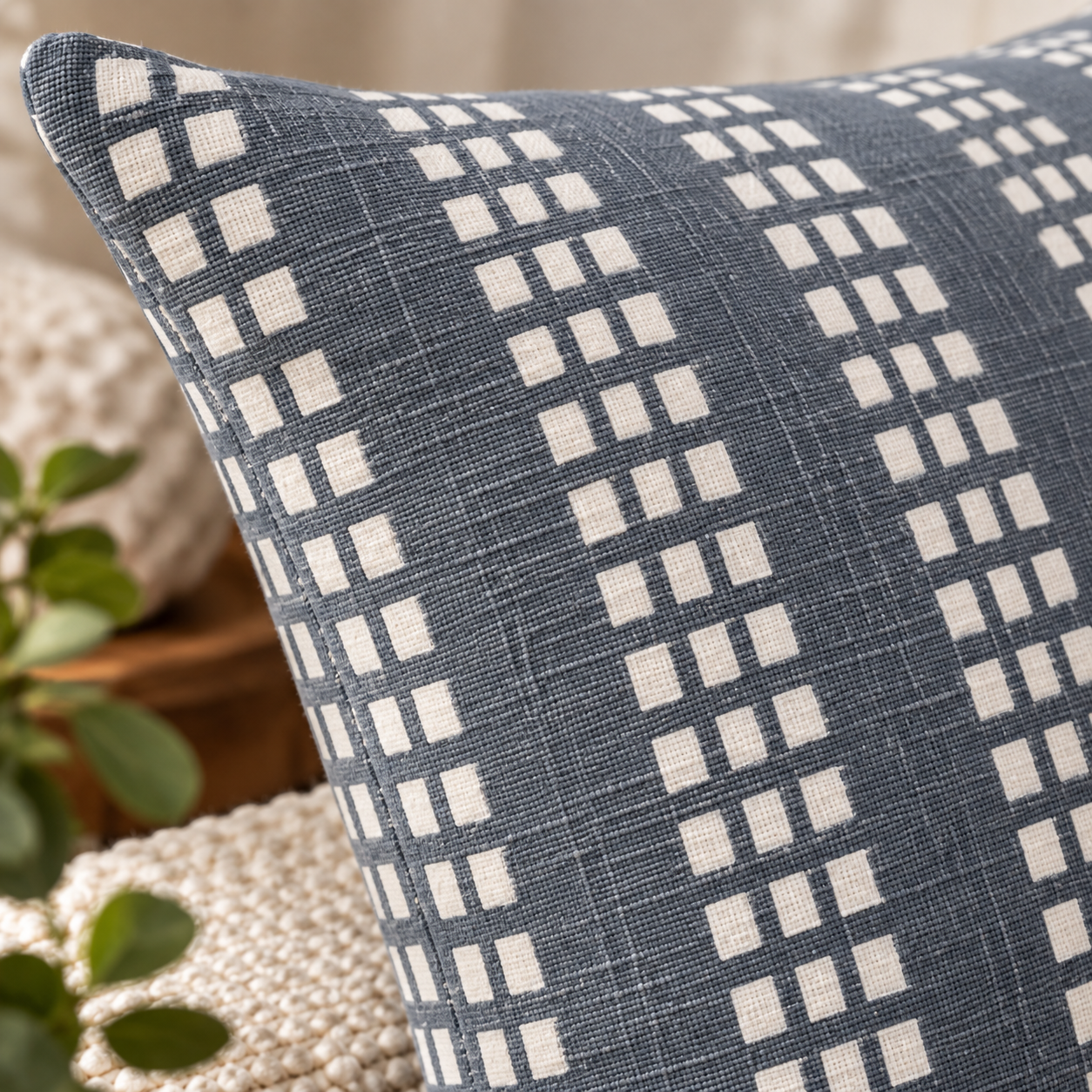 Geometrical Bagru Handblock Printed Cushion Cover 45X45 Cms (Dark Grey)