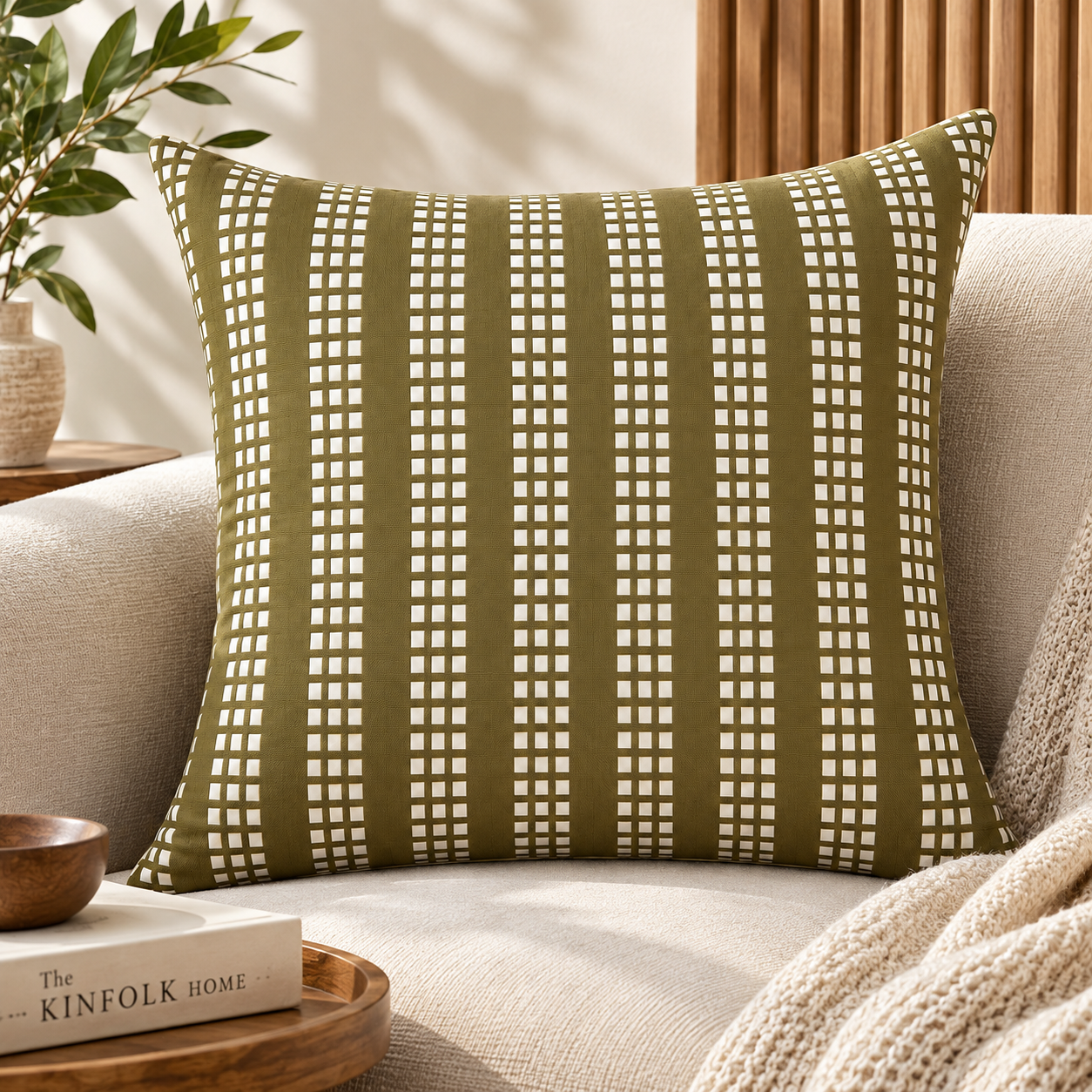 Geometrical Bagru Handblock Printed Cushion Cover 45X45 Cms (Olive Green)