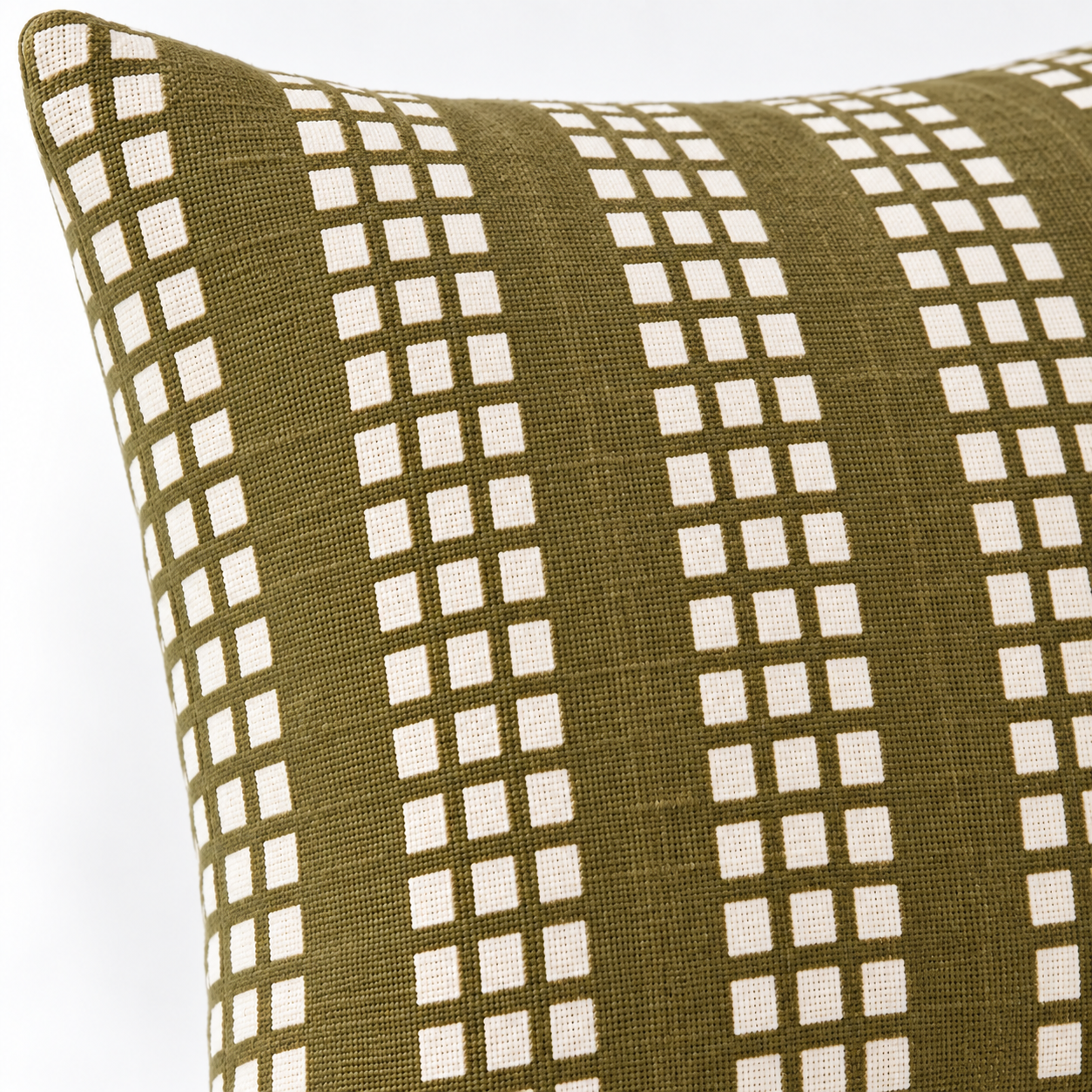 Geometrical Bagru Handblock Printed Cushion Cover 45X45 Cms (Olive Green)