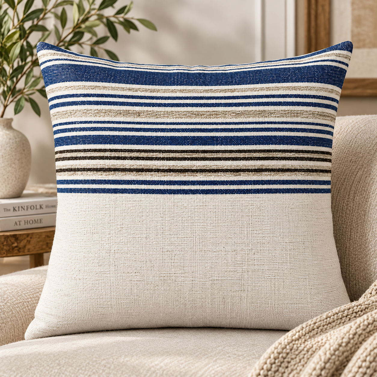 Handloom Woven Blue Striped Cushion Cove 45X45 Cms