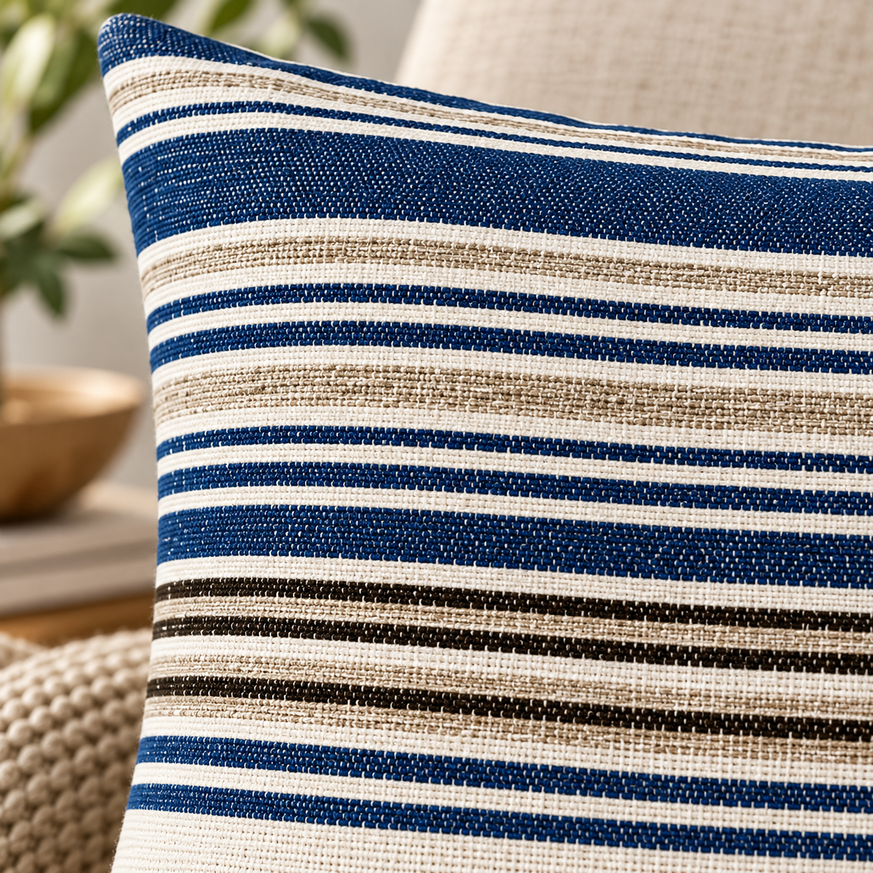 Handloom Woven Blue Striped Cushion Cove 45X45 Cms