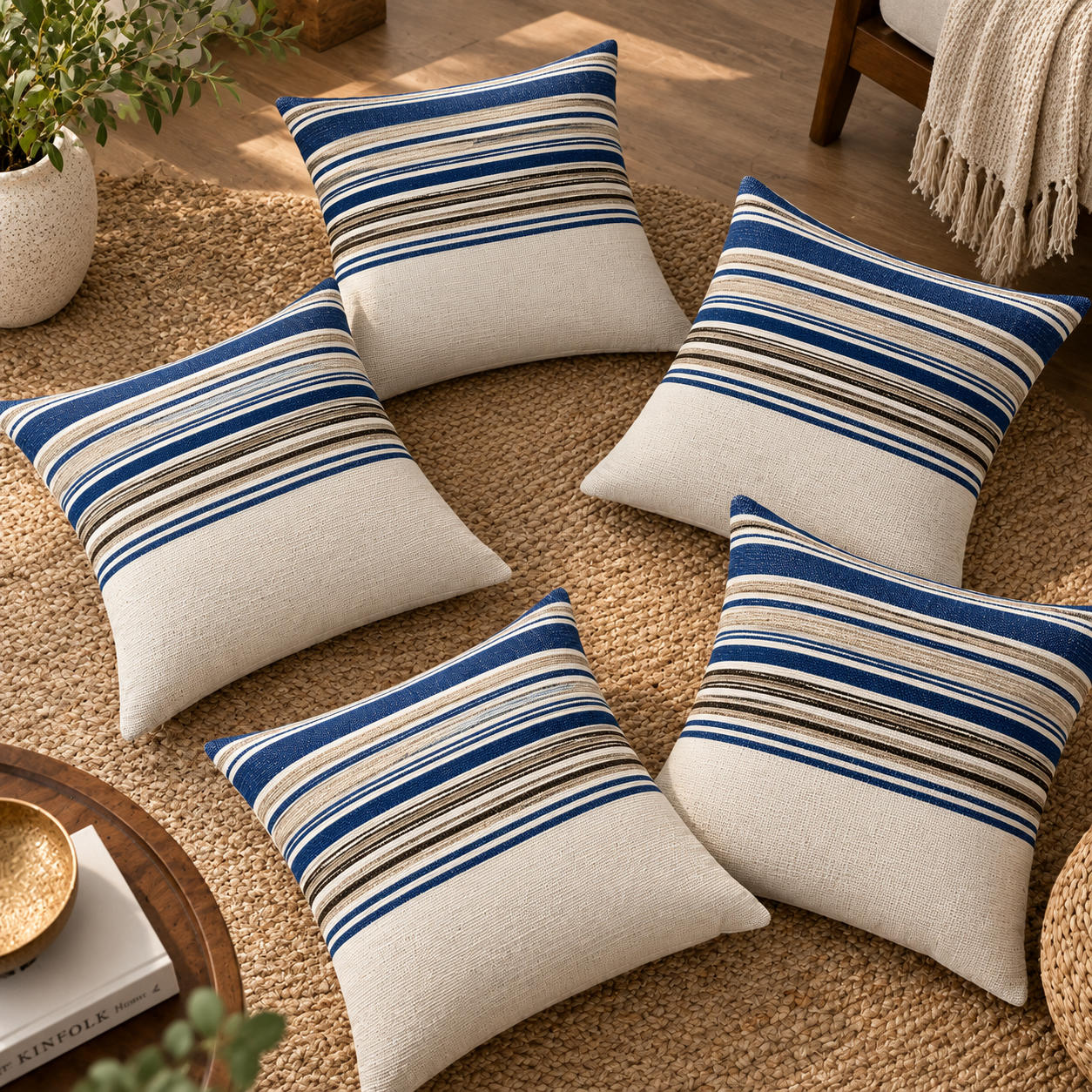 Handloom Woven Blue Striped Cushion Cove 45X45 Cms