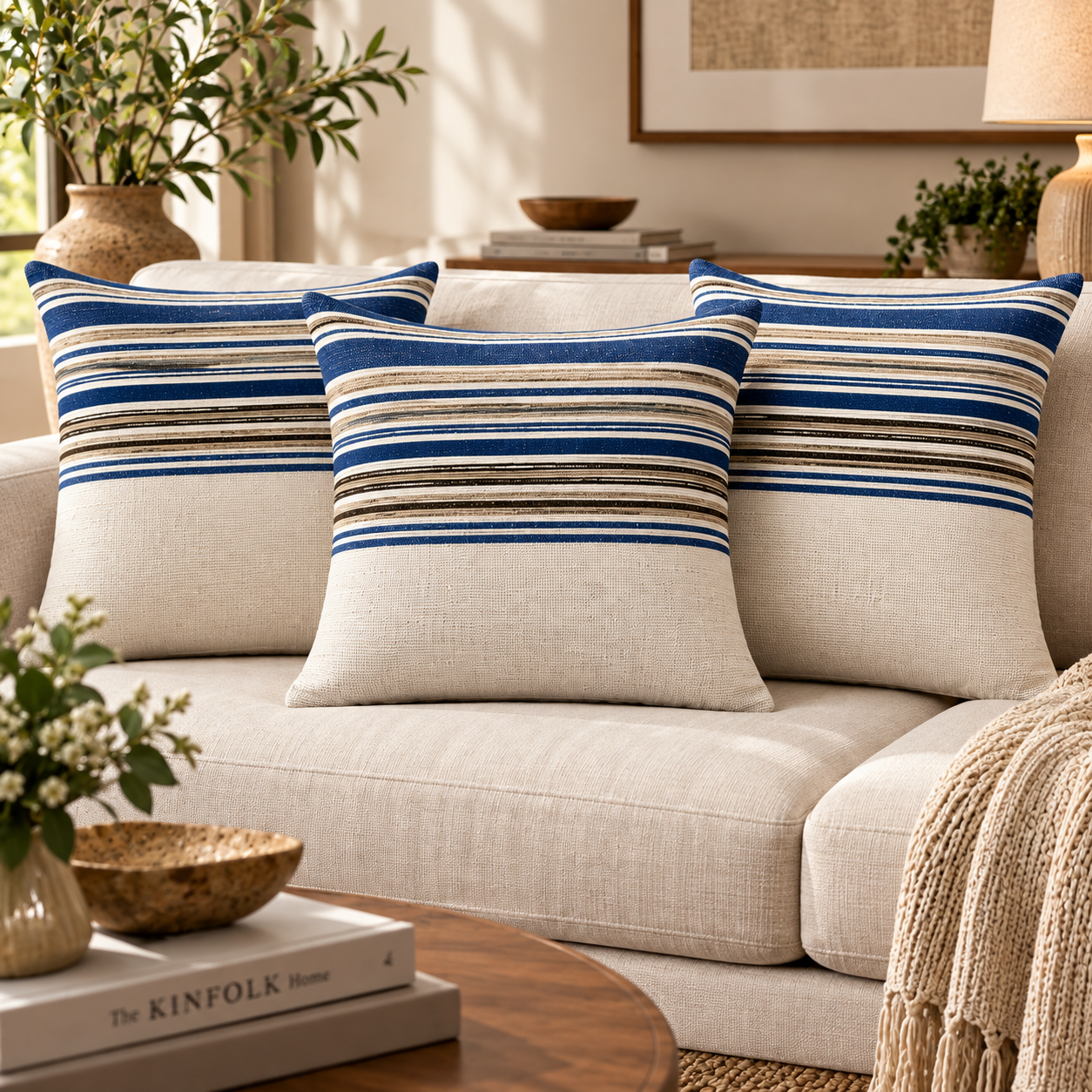 Handloom Woven Blue Striped Cushion Cove 45X45 Cms