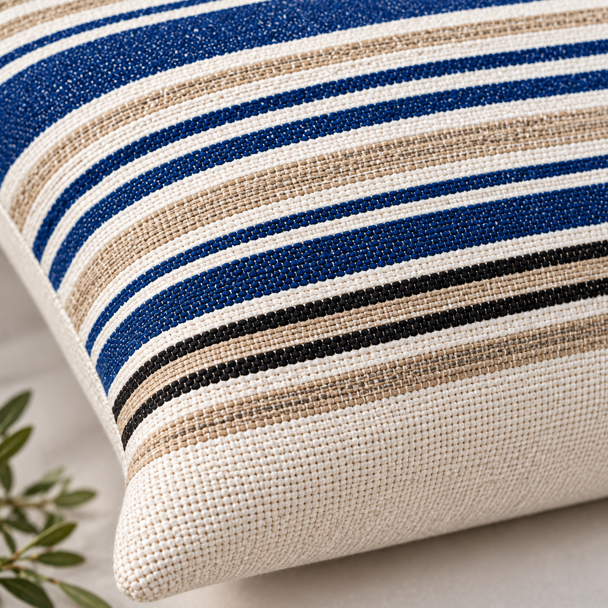 Handloom Woven Blue Striped Cushion Cover 30X50 Cms