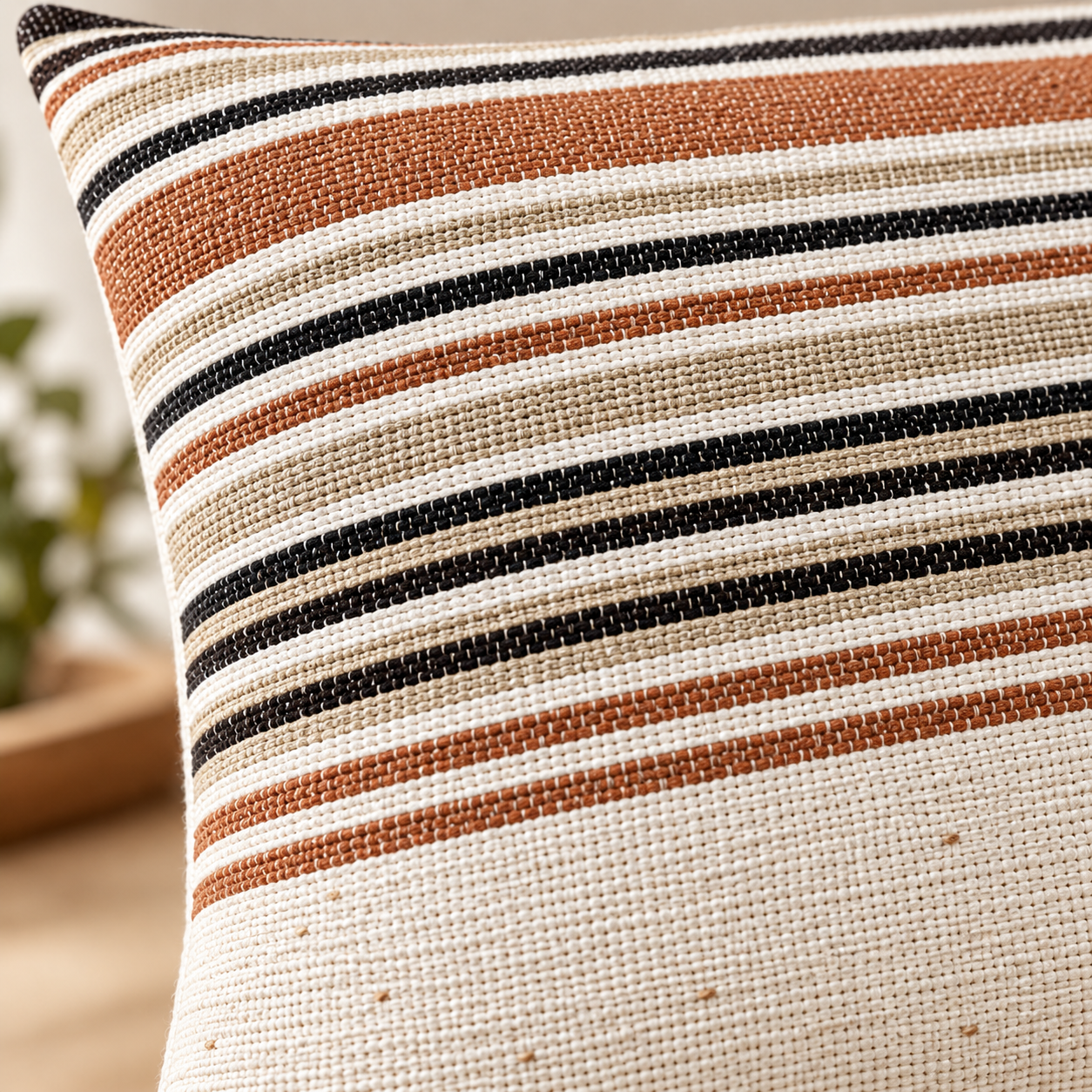 Handloom Woven Rust red Striped Cushion Cover 45X45 Cms